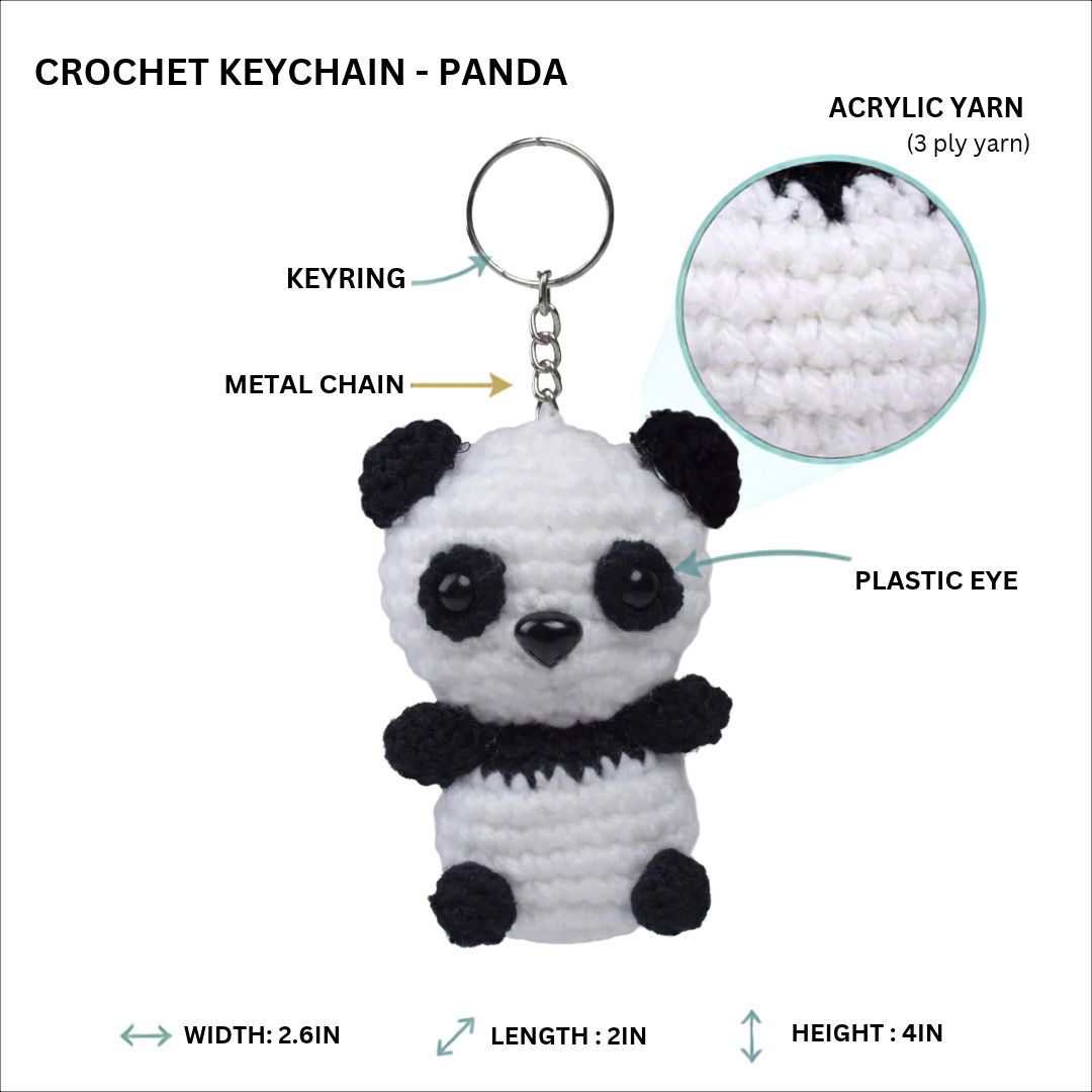 Crochet Keychain Panda Approx 2.6 X 2 X 4 inch 1pc