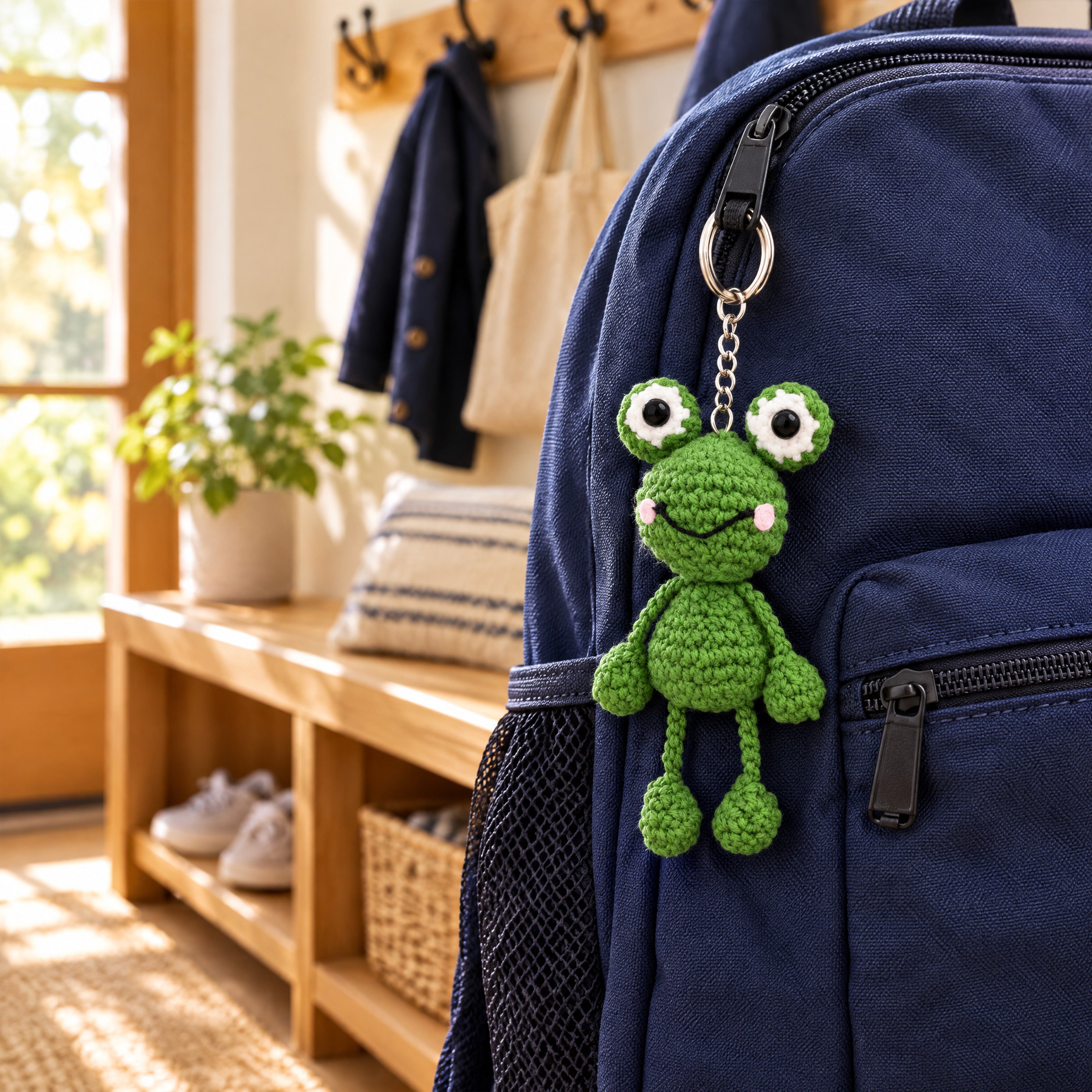 Crochet Keychain Frog Approx 3.25 X 1.5 X 6 inch 1pc