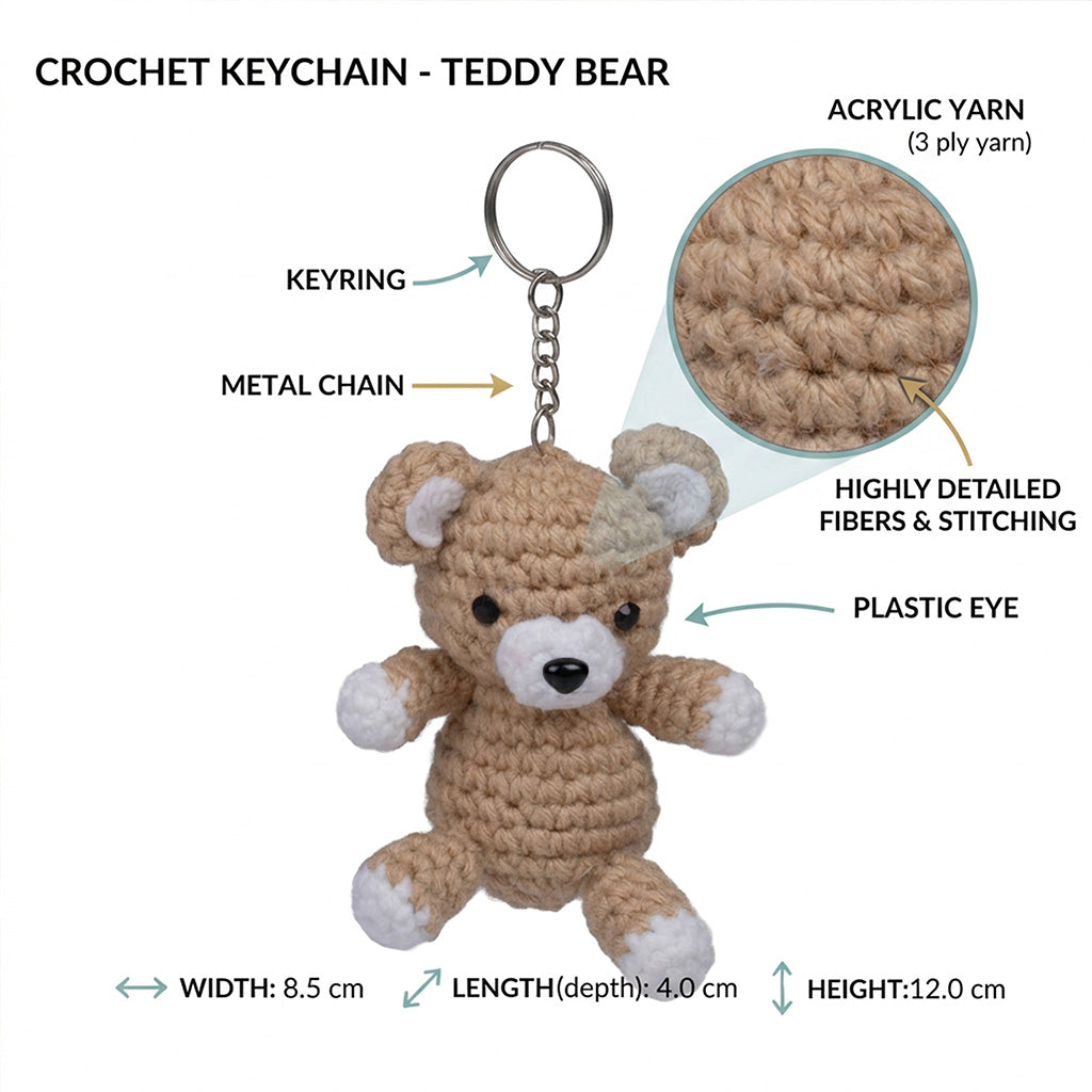 Crochet Keychain Teddy Approx 3.75 X 2 X 4.5 inch 1pc