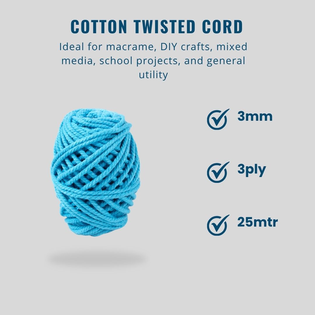 Cotton Twisted Cord Fusion Blue 3mm 3Ply 25Mtr Roll