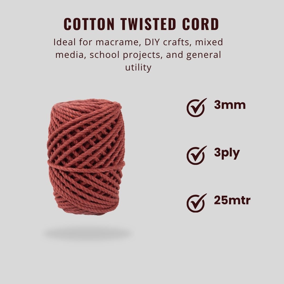 Cotton Twisted Cord Rust 3mm 3Ply 25Mtr Roll