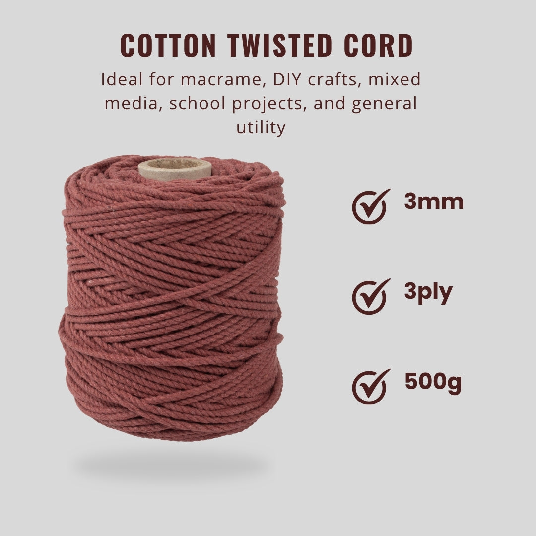 Cotton Twisted Cord Rust 3mm 3 Ply 500gm Roll