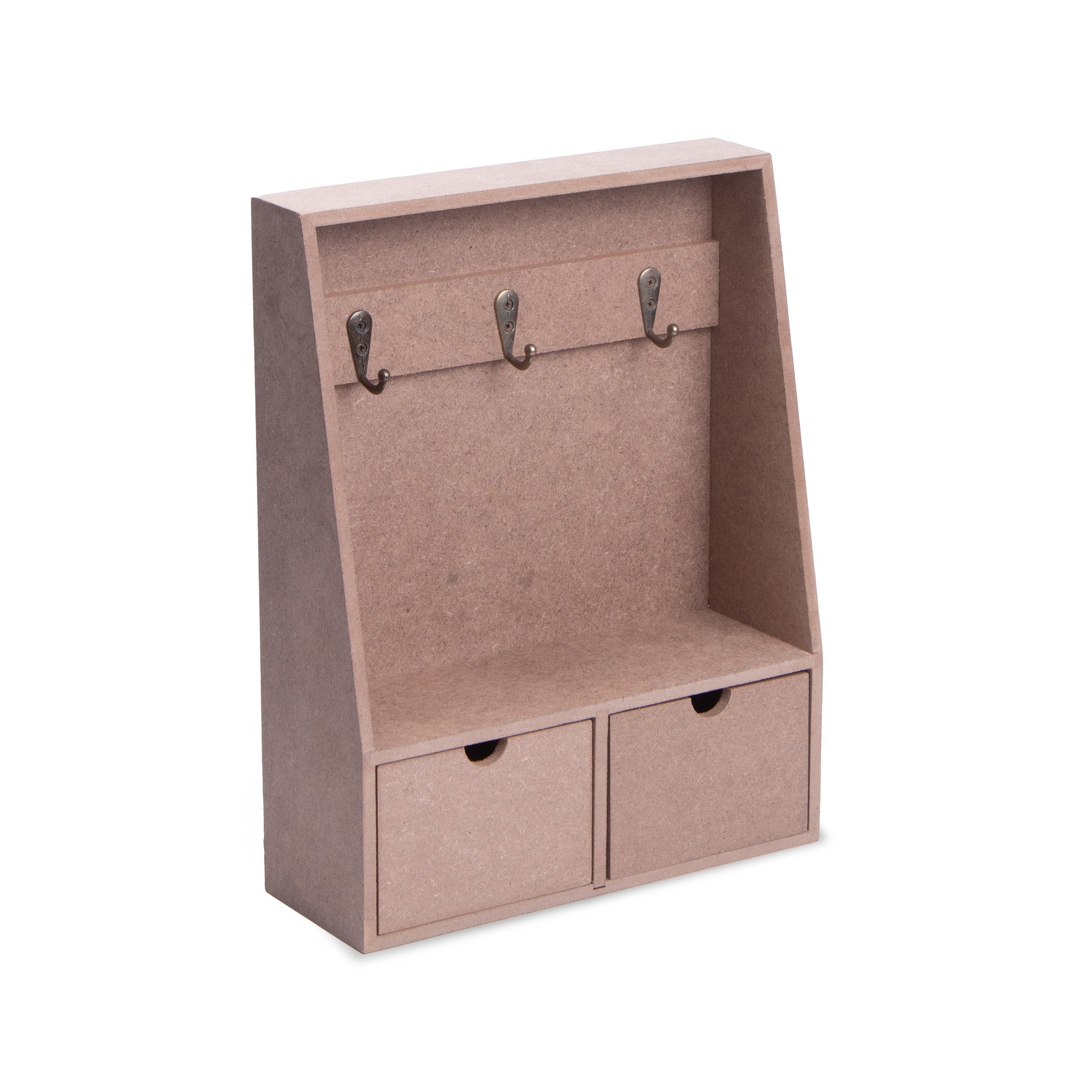 MDF Organizer with 3 Hooks and 2 Drawers Approx L 8.70 X W 3.14 X H 11.25in 5mm Thick 1pc