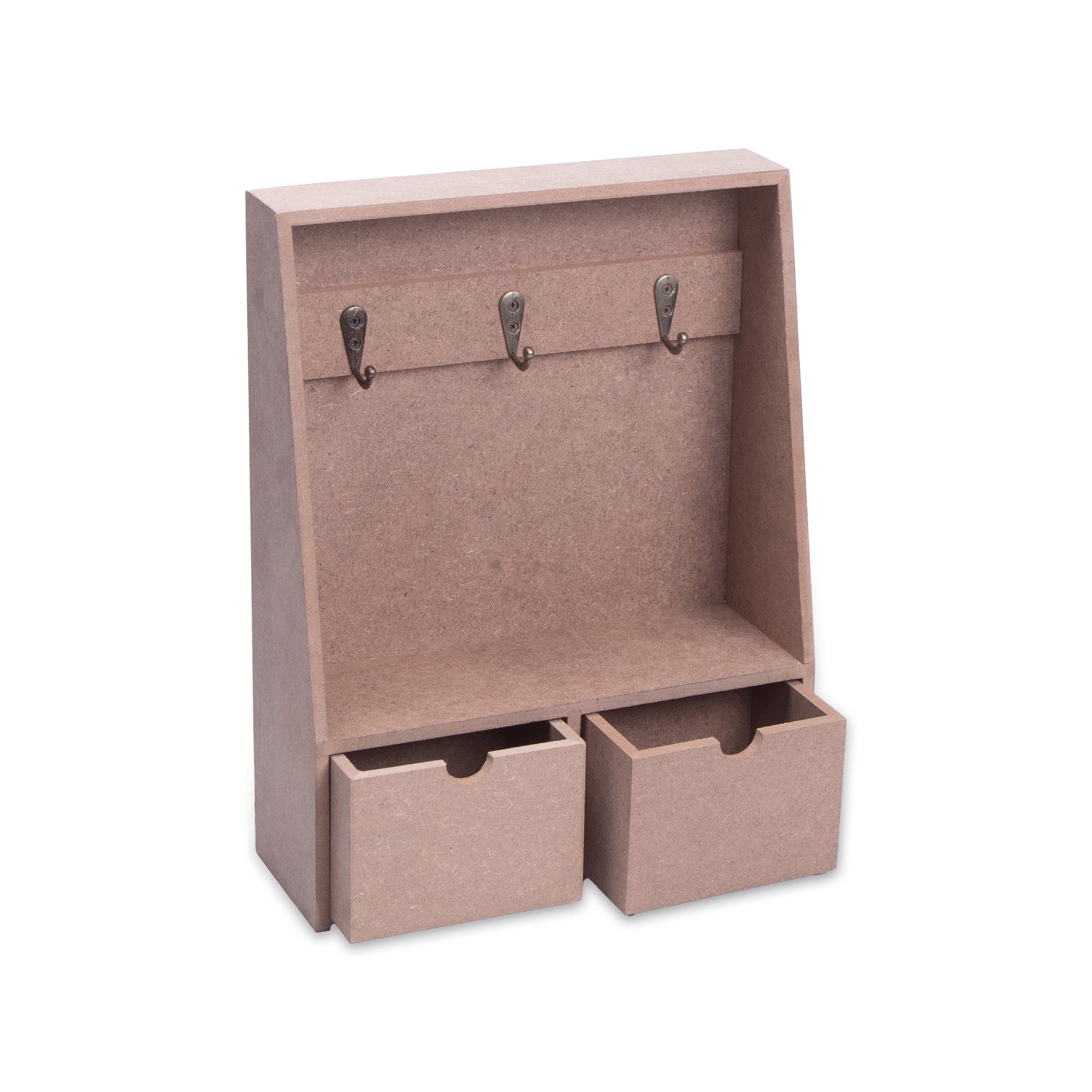 MDF Organizer with 3 Hooks and 2 Drawers Approx L 8.70 X W 3.14 X H 11.25in 5mm Thick 1pc