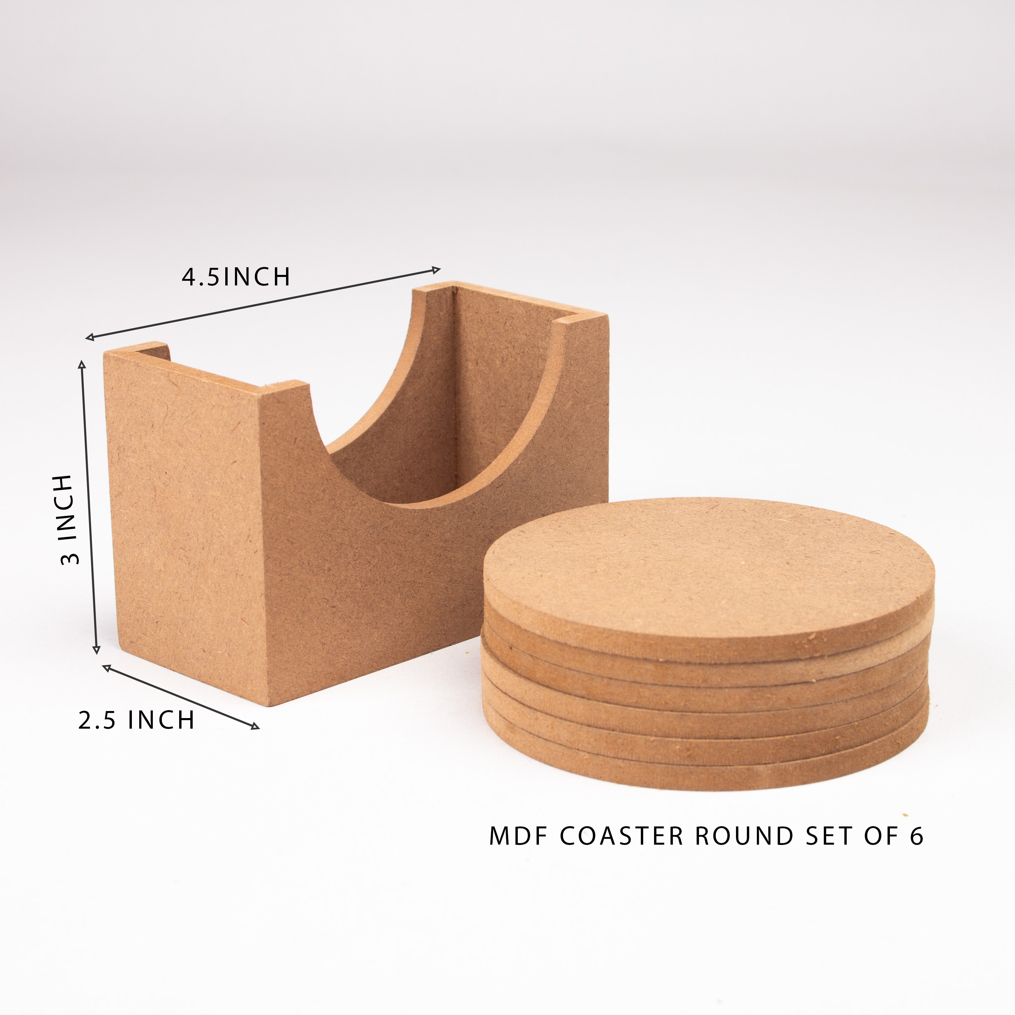 MDF Coaster Round Set of 6 with Stand L4.5 X W2.5 X H3inch 5.5mm Thick 1pc