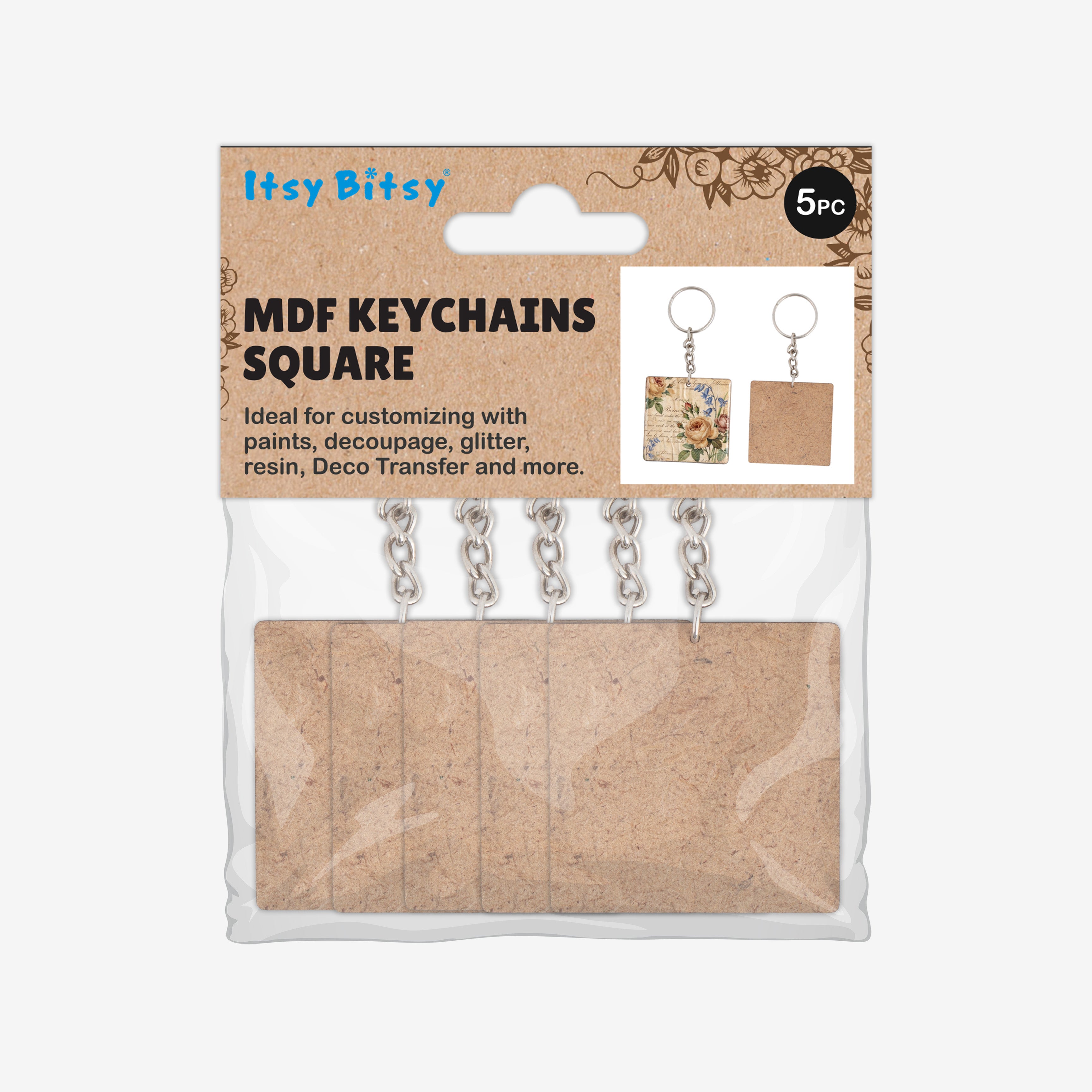 MDF Keychain Square 5 X5cm 2mm Thick 5pc