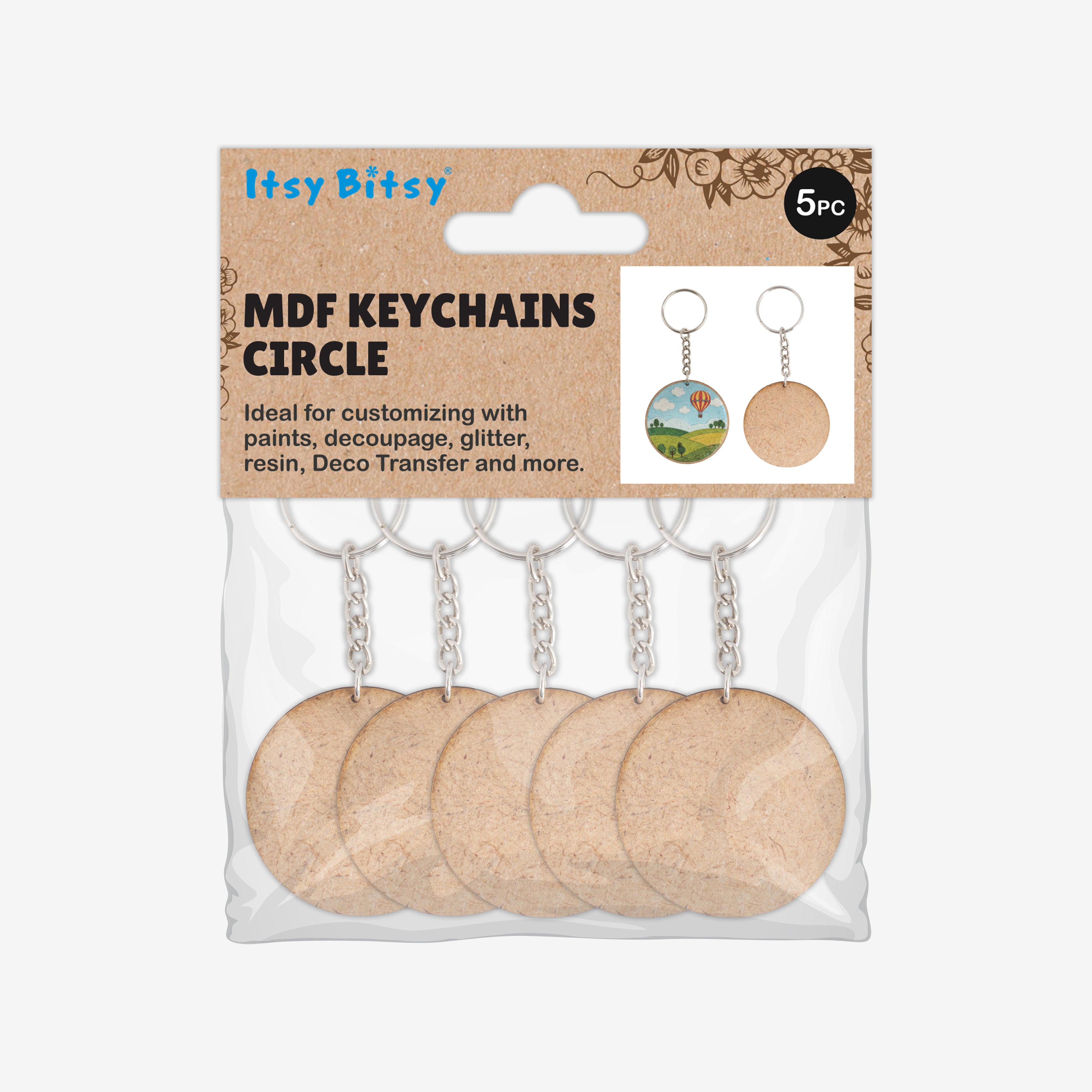 MDF Keychain Round 5cm Dia 2mm Thick 5pc