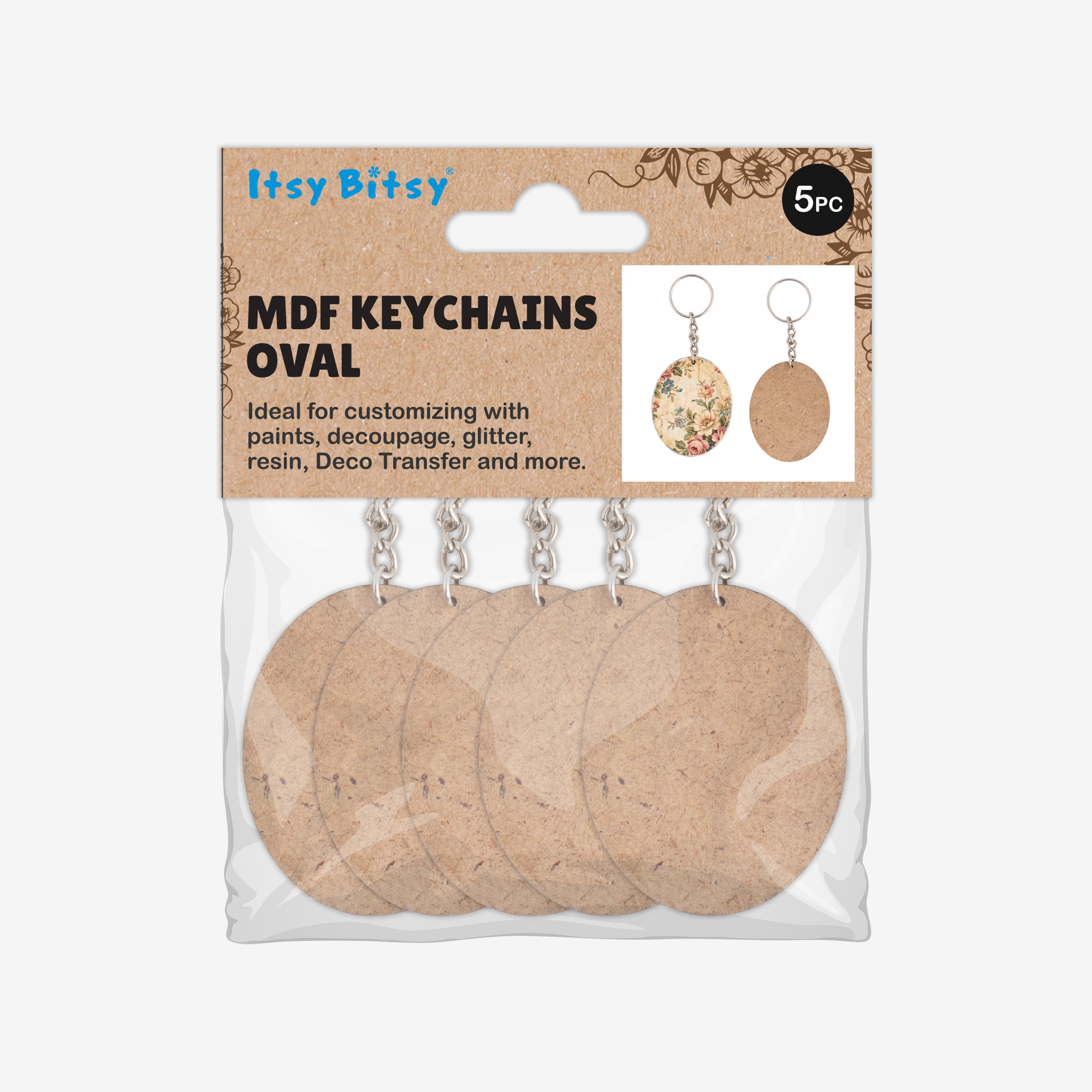 MDF Keychain Oval 5 X6.2cm 2mm Thick 5pc