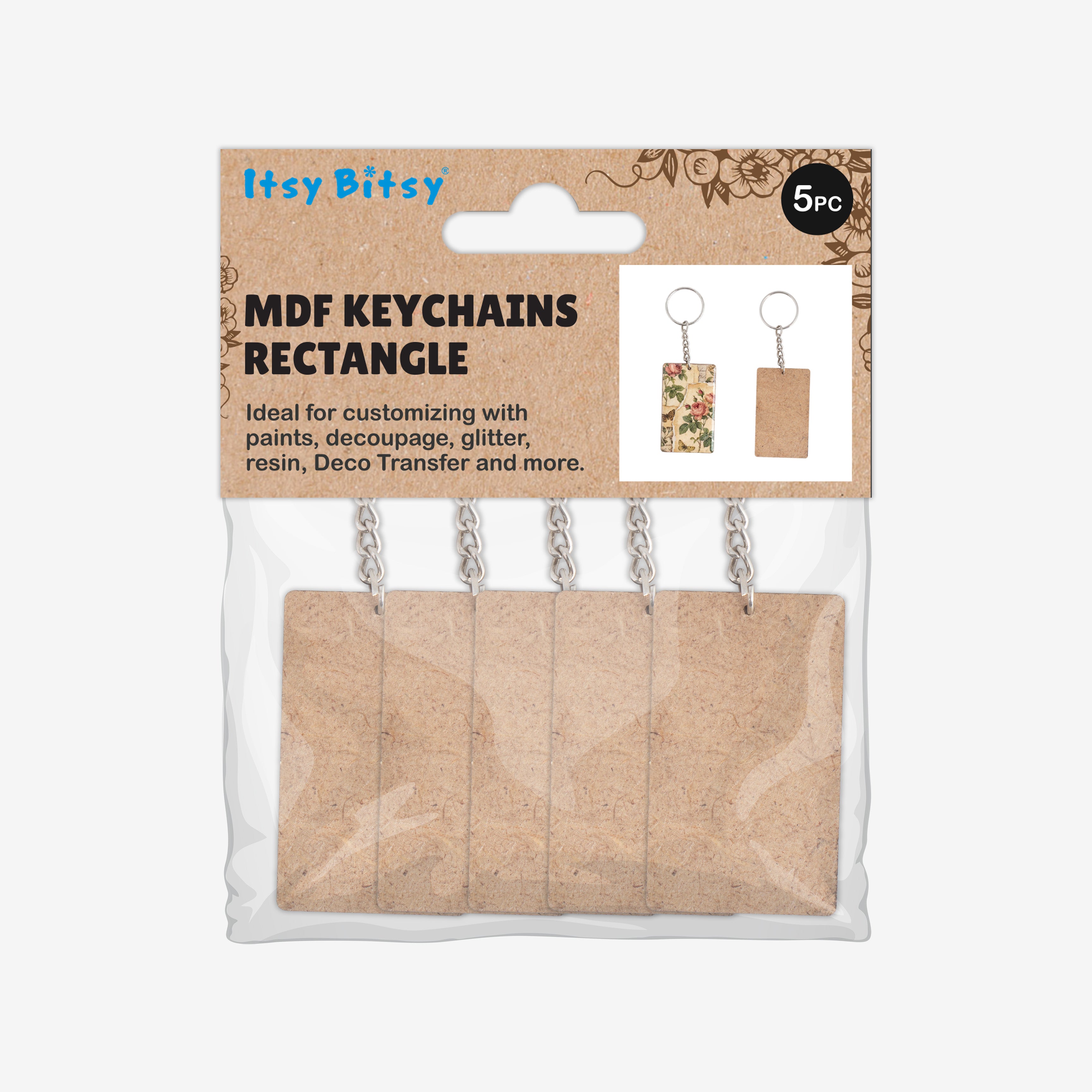 MDF Keychain Rectangle 3.7 X6.3cm 2mm Thick 5pc