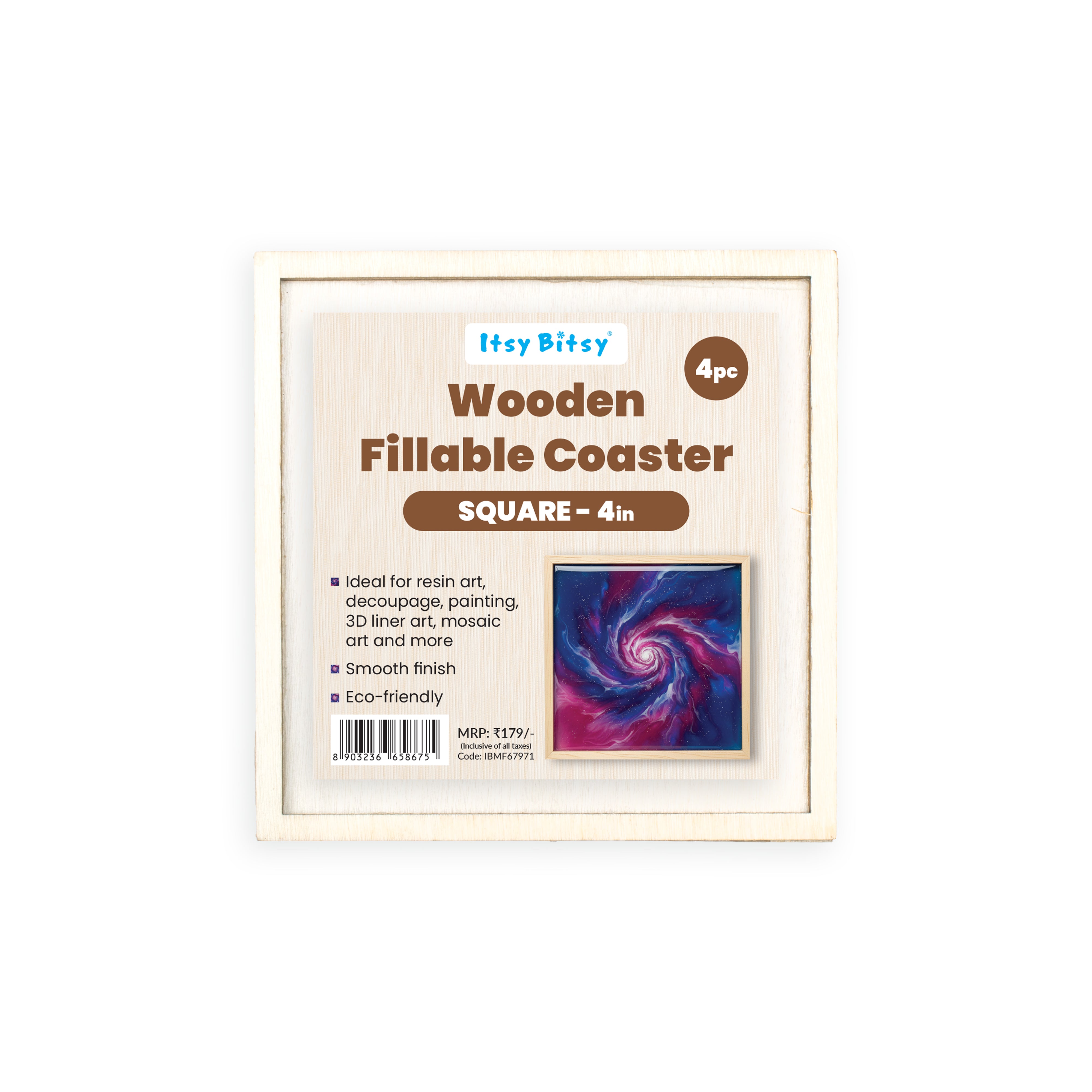 Birchwood Fillable Coaster Set 4 X 4inch Square 4pc