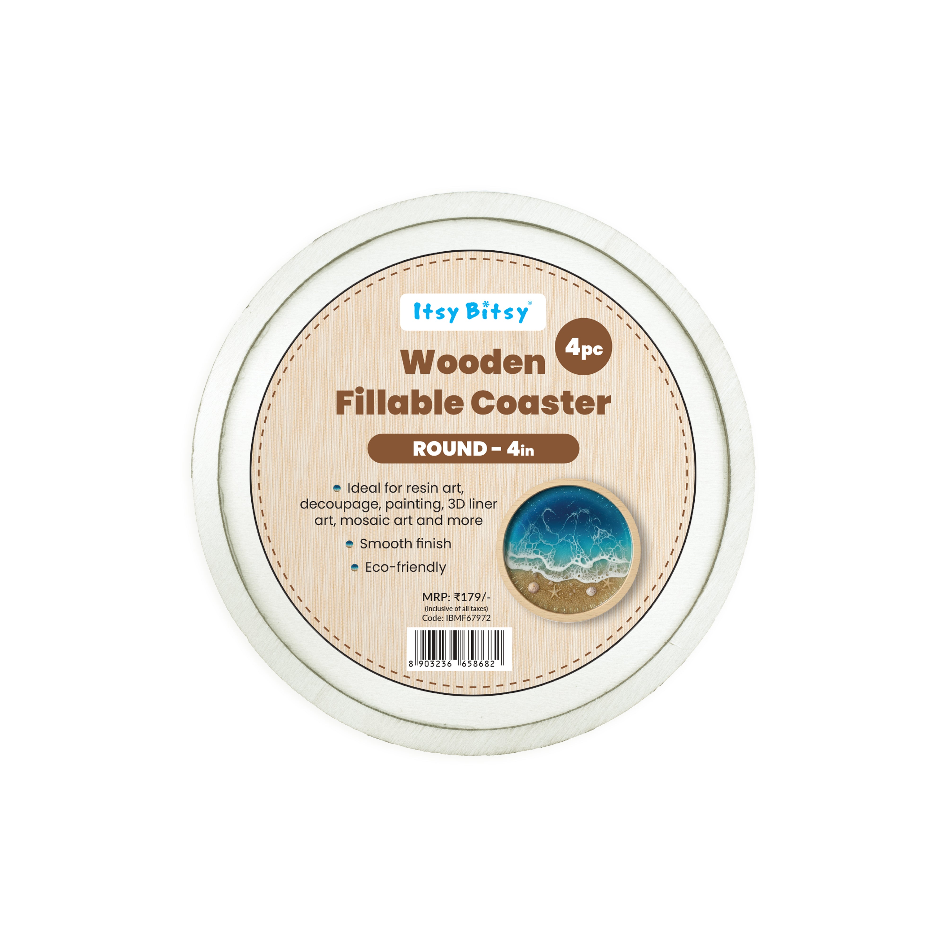 Birchwood Fillable Coaster Set 4 X 4inch Round 4pc
