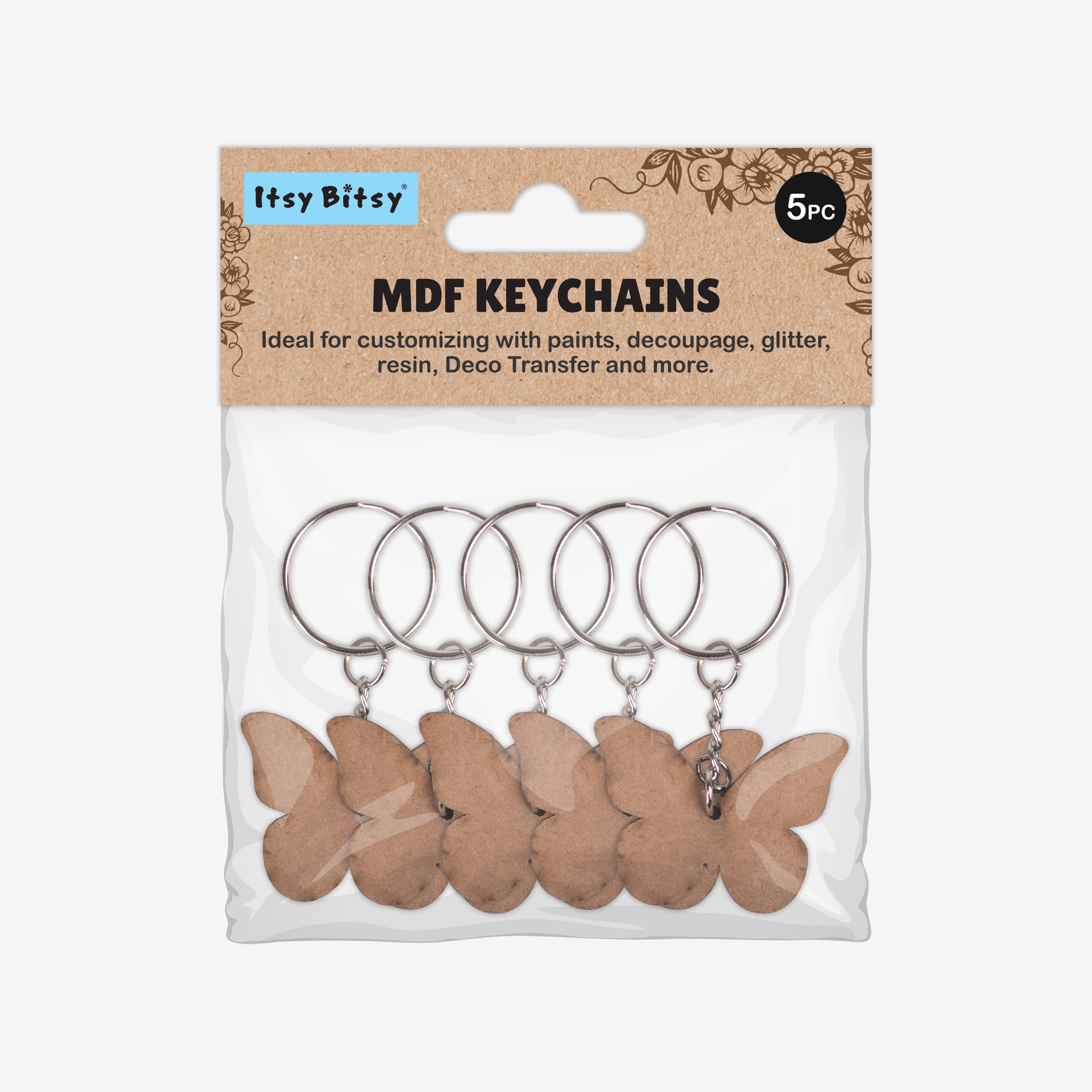 MDF Keychain Butterfly 5 X3.7cm 2mm Thick 5pc