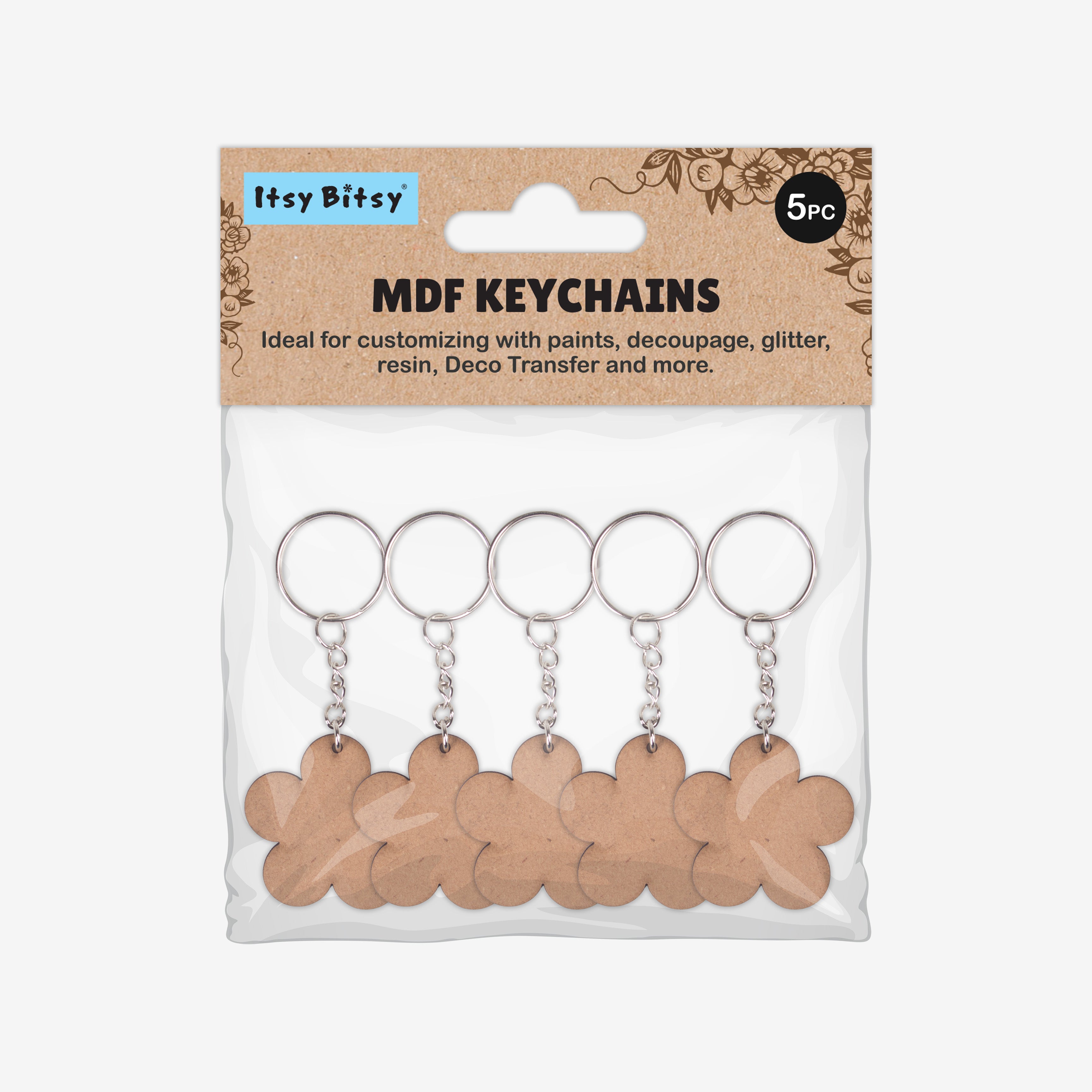 MDF Keychain Flower 5 X4.85cm 2mm Thick 5pc