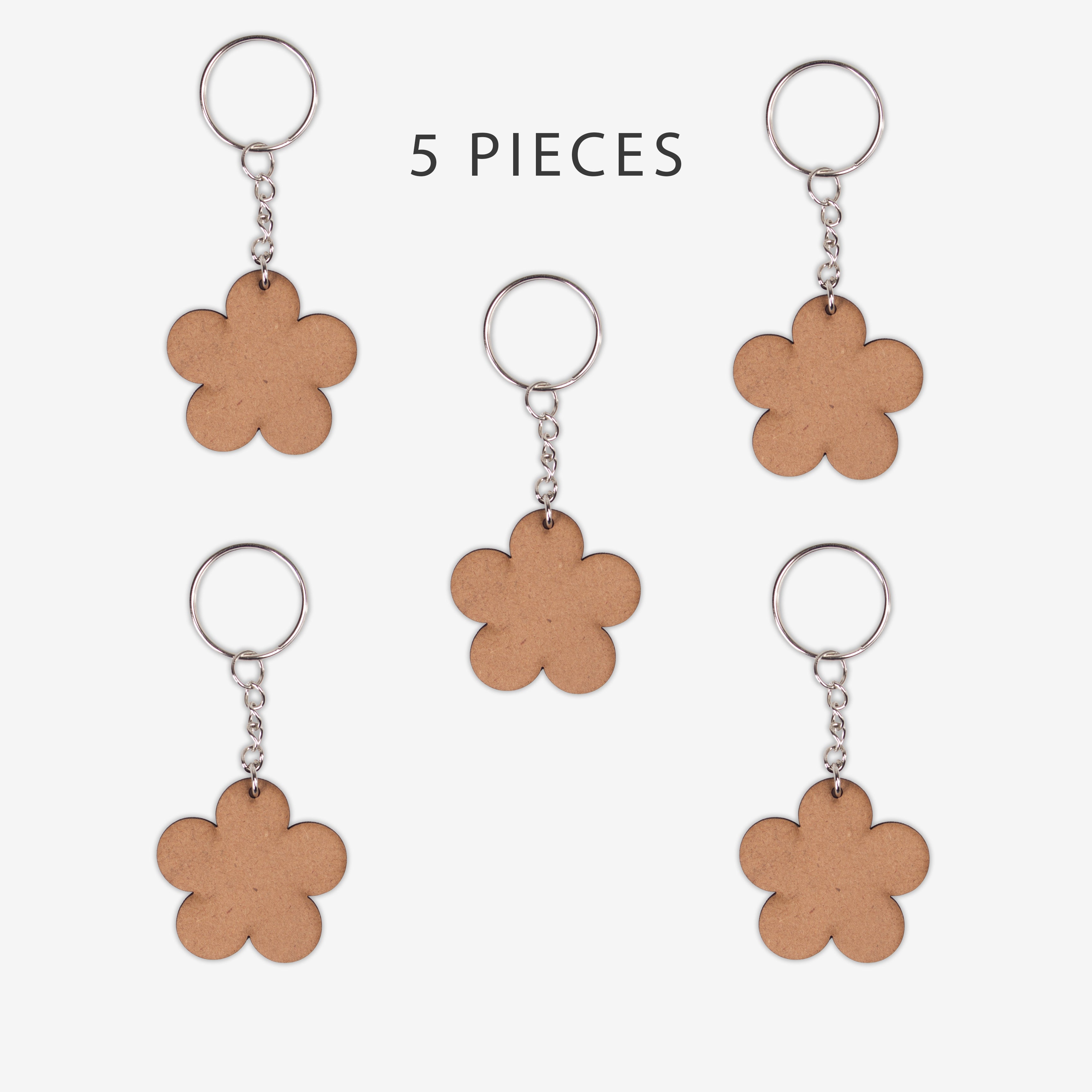 MDF Keychain Flower 5 X4.85cm 2mm Thick 5pc