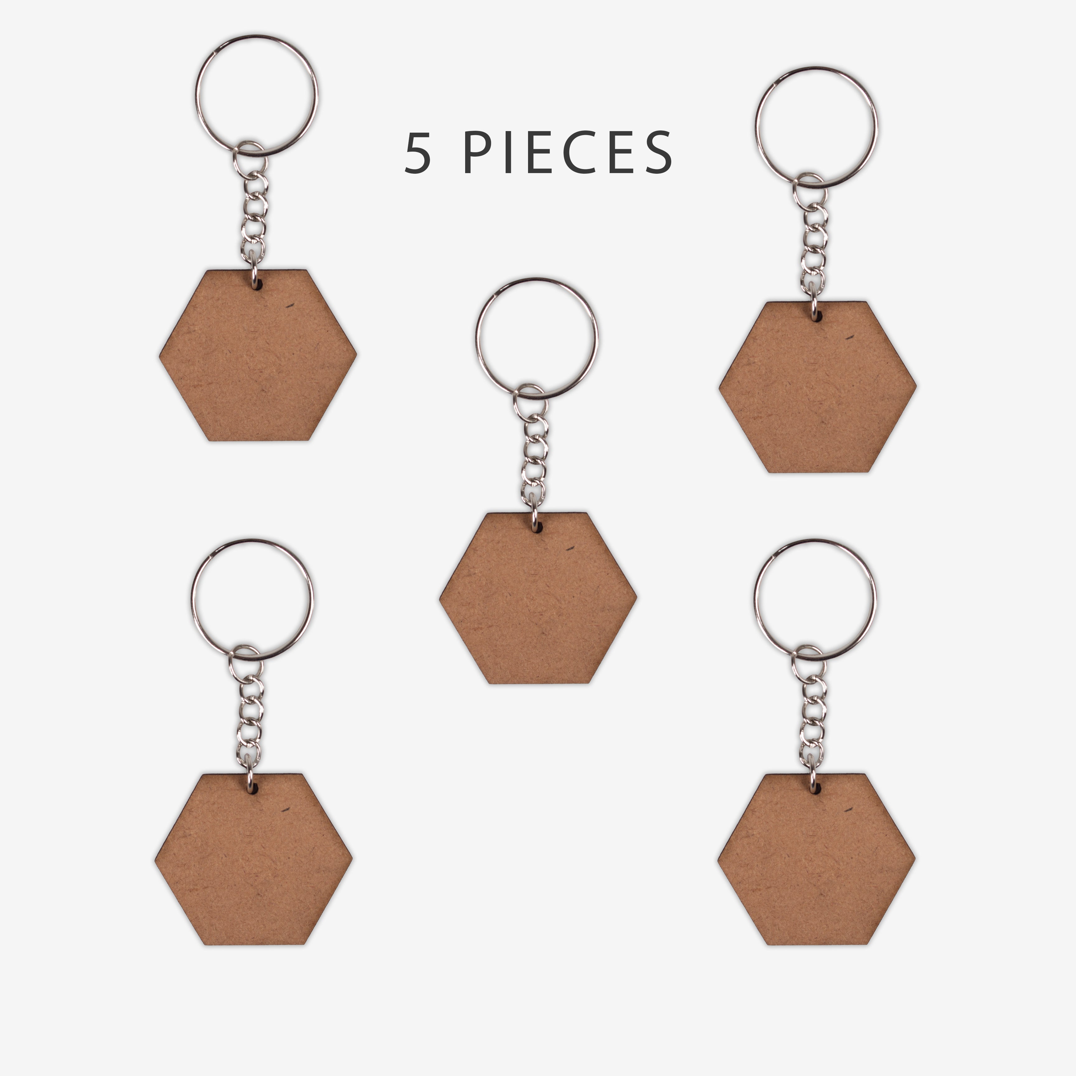 MDF Keychain Hexagon 5 X4.33cm 2mm Thick 5pc