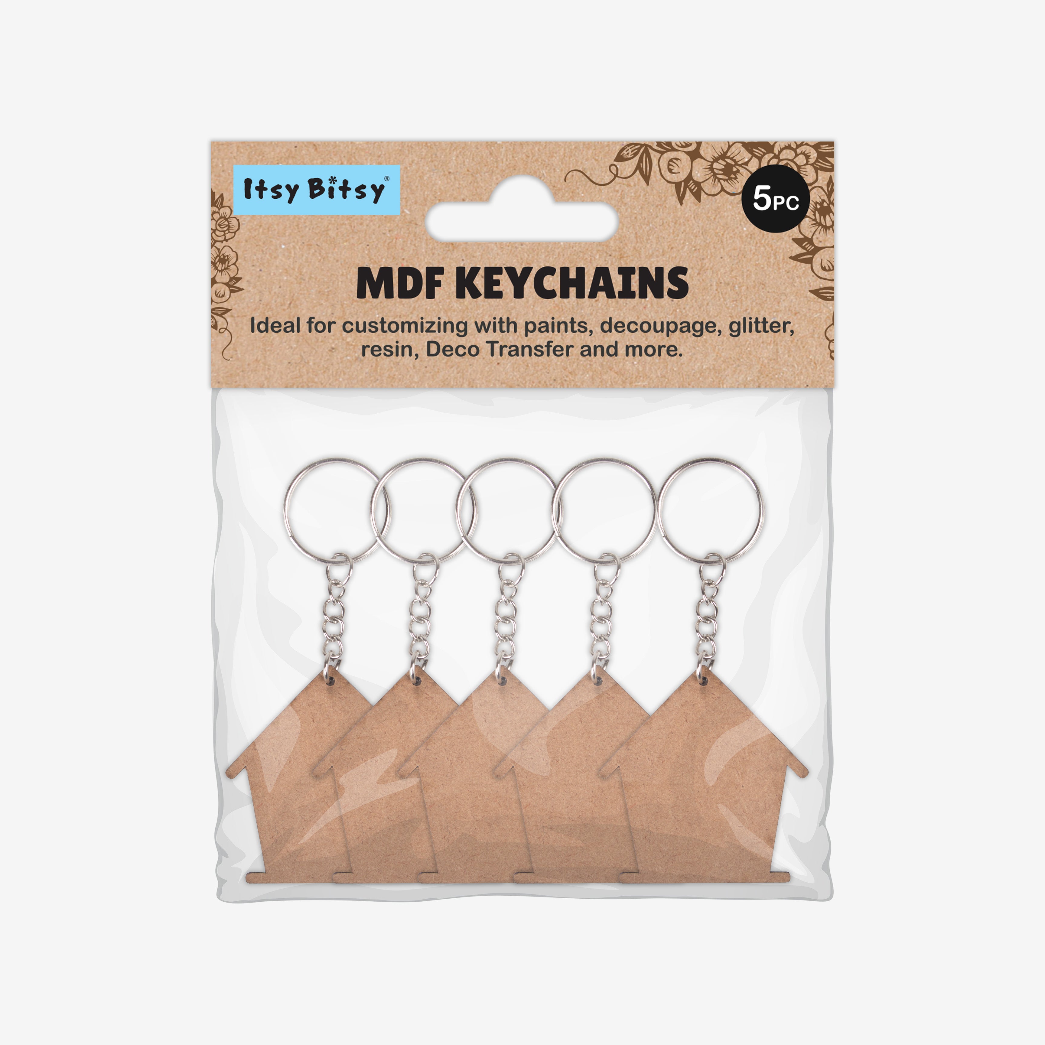 MDF Keychain House 4.8 X5cm 2mm Thick 5pc