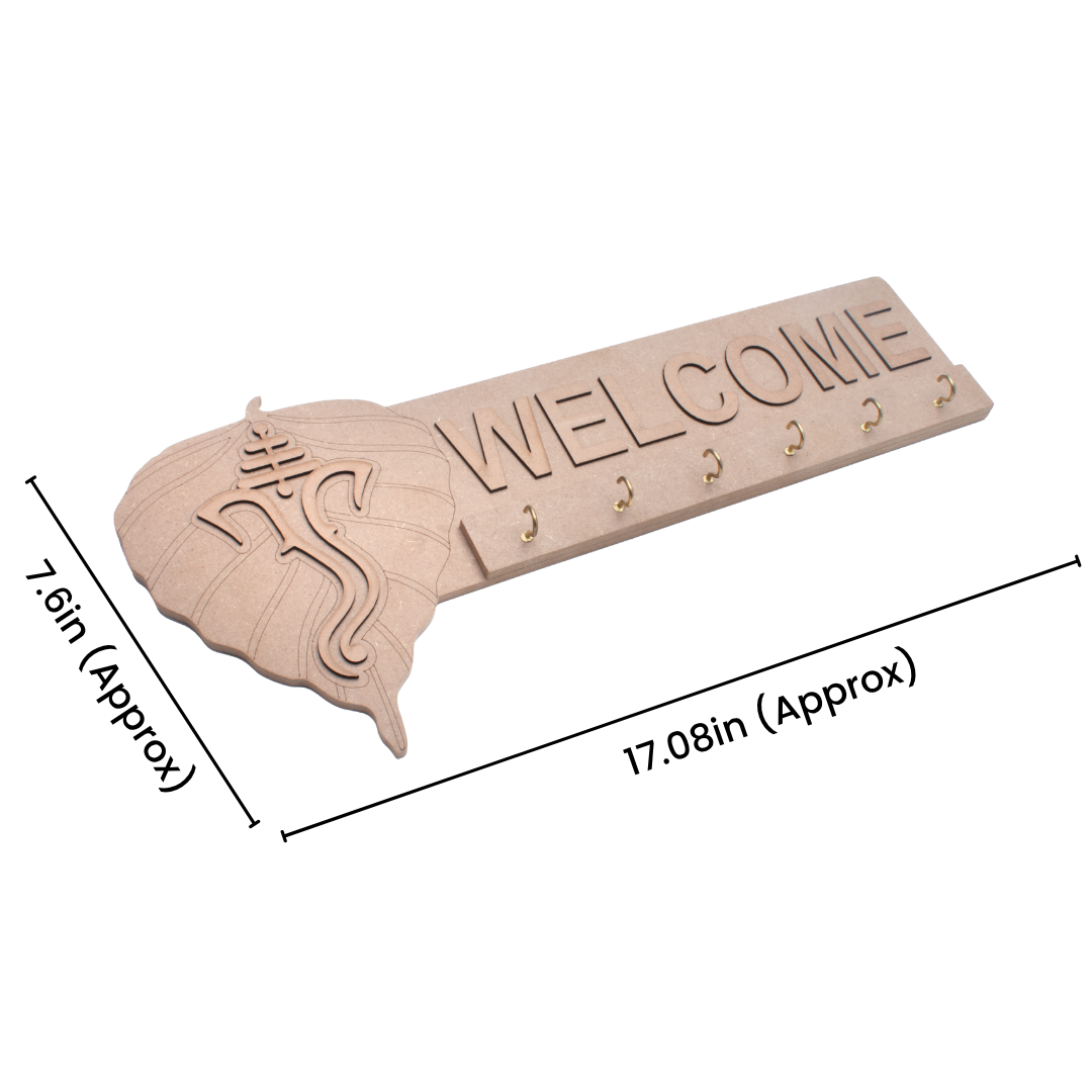 MDF Key Holder Welcome Ganesha L17.08 X W7.6Inch 1pc