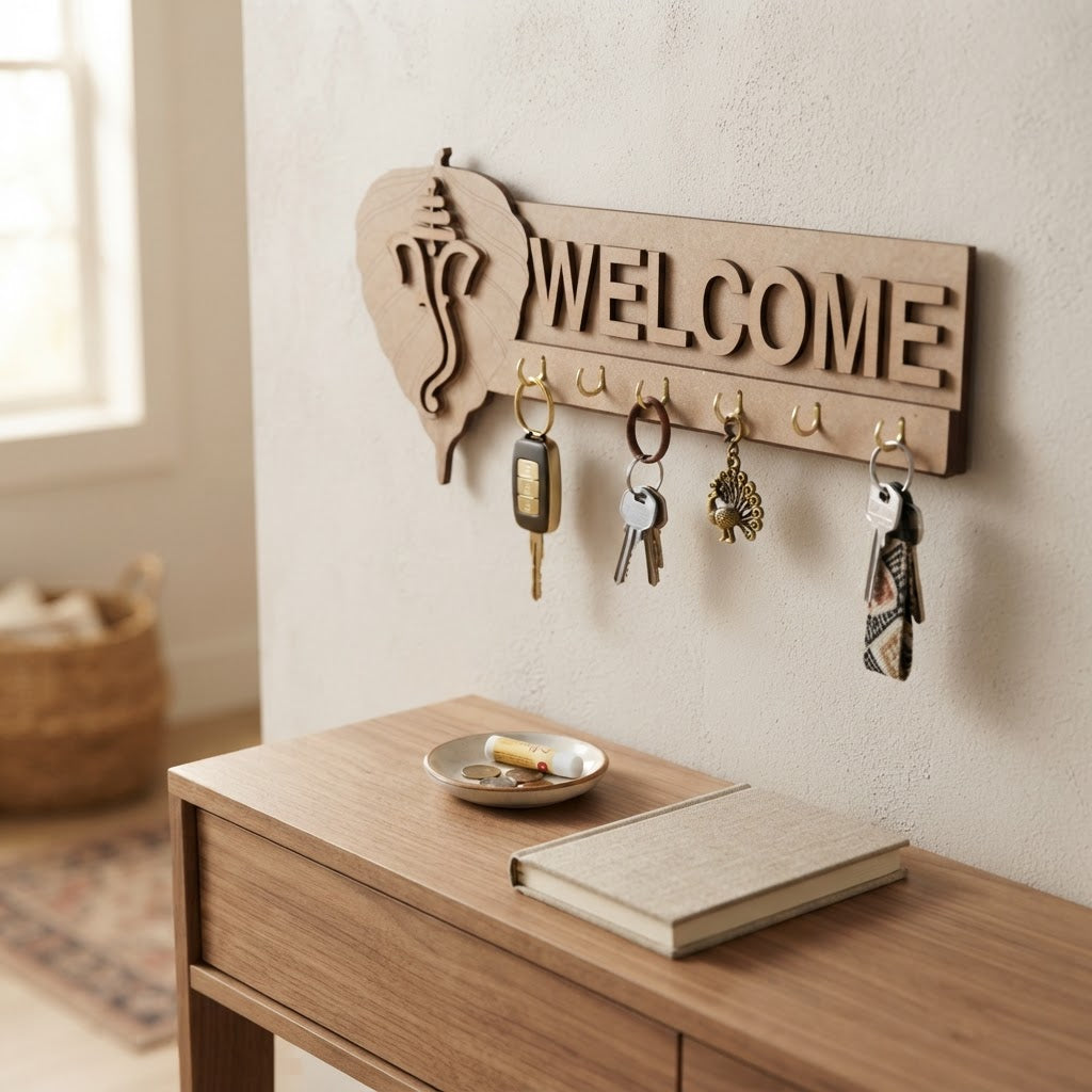 MDF Key Holder Welcome Ganesha L17.08 X W7.6Inch 1pc