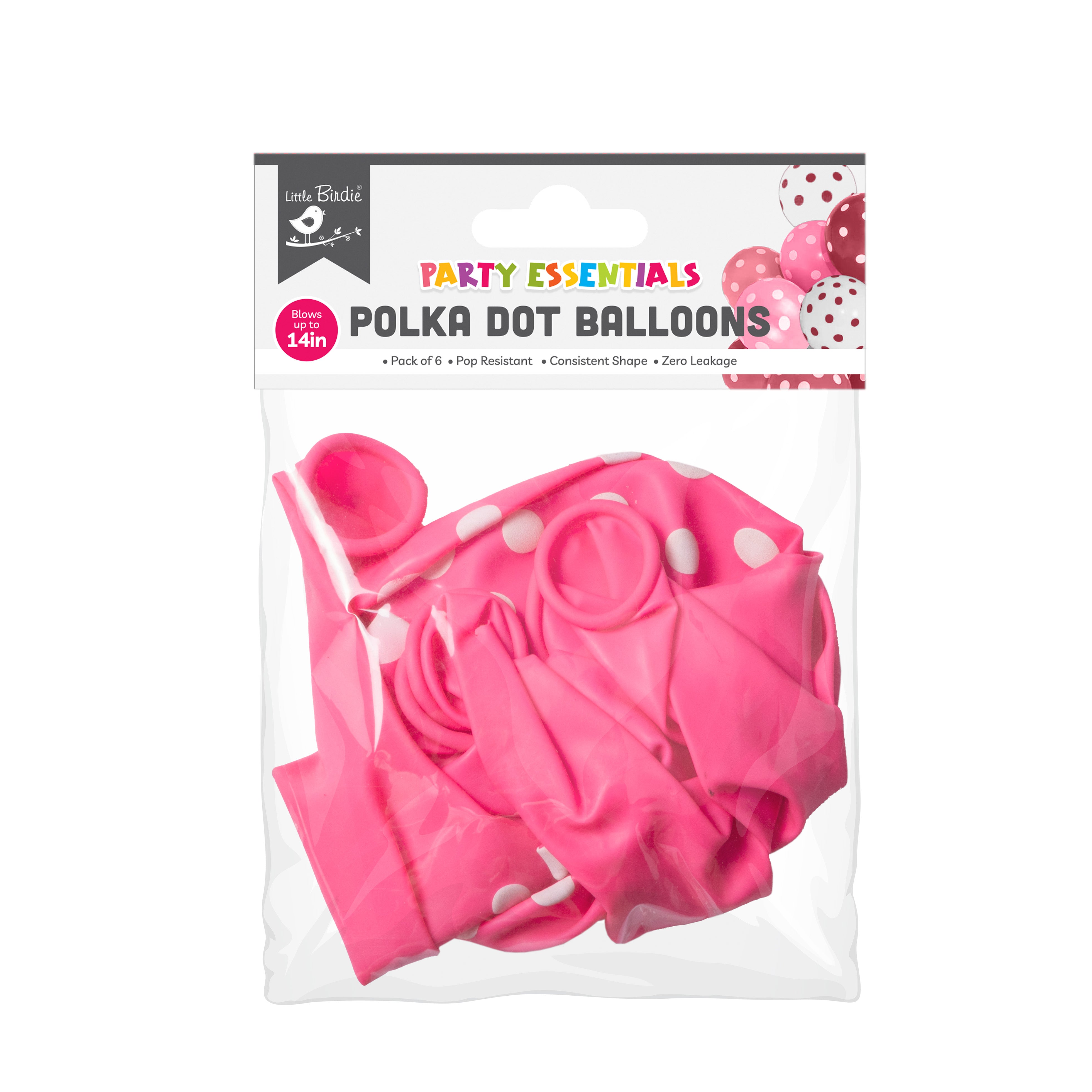 Polka Dot Balloons 14`` when inflated Pink 6Pcs