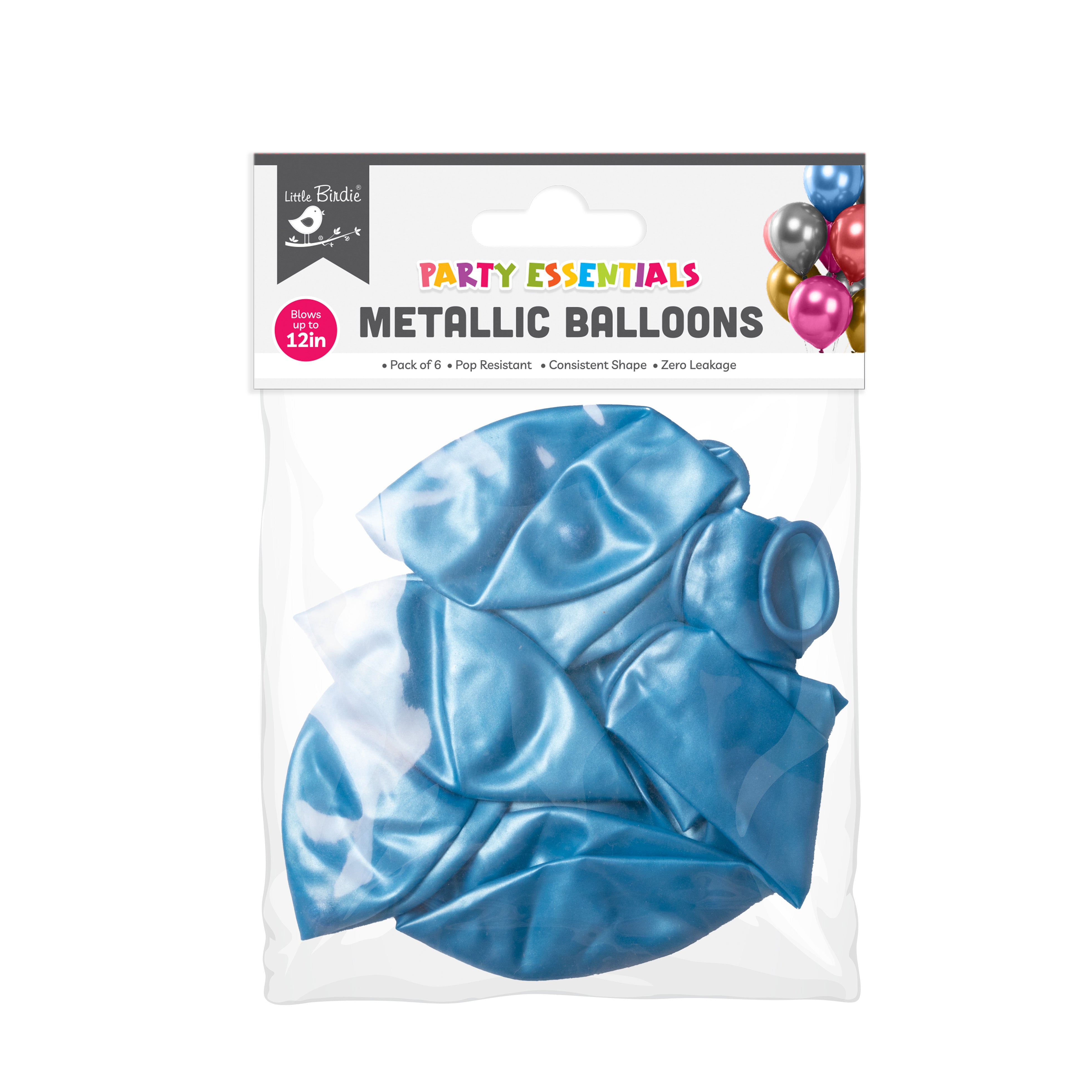 Metallic Balloons - Blue (12'' inflated, Pack of 6)