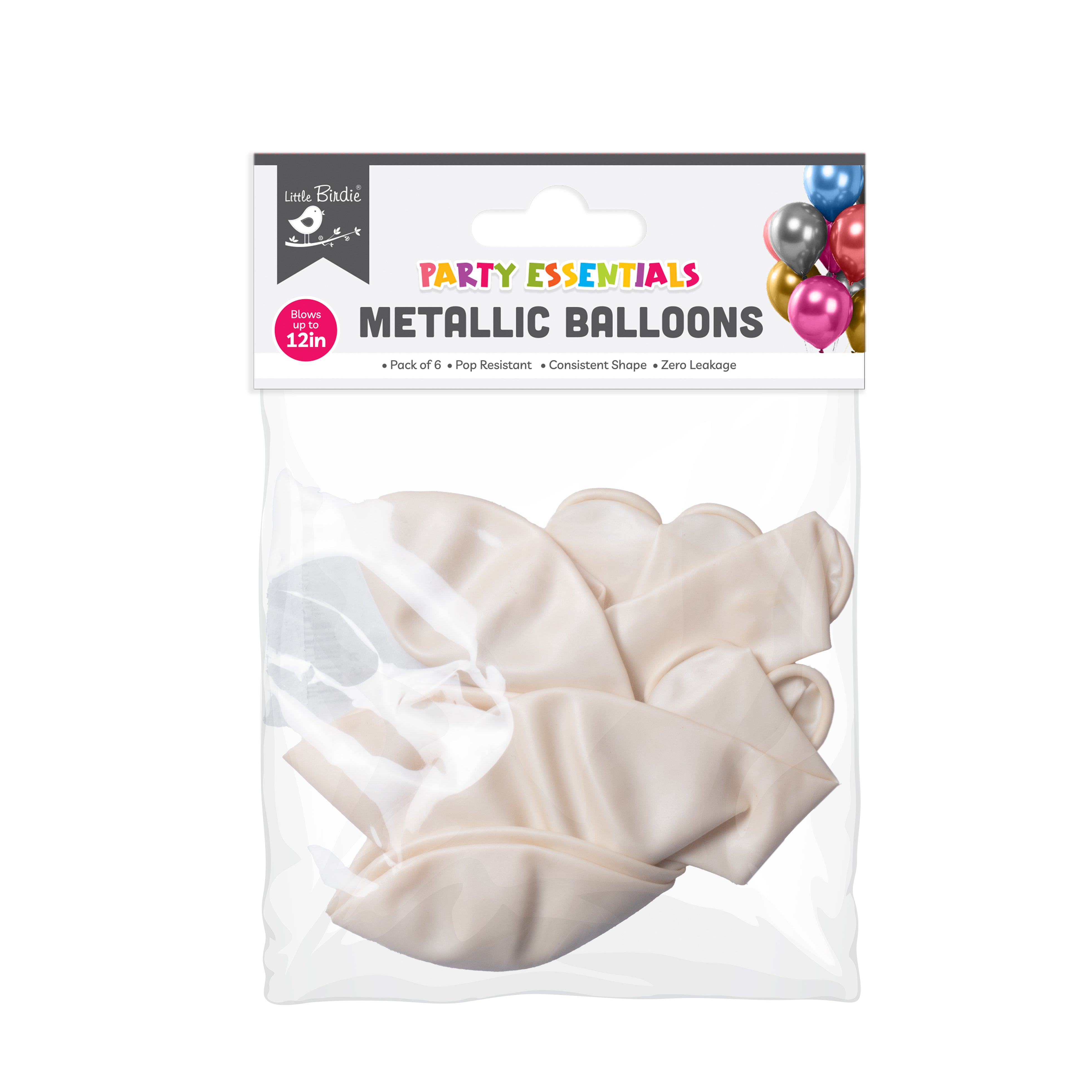 Metallic Balloons - White (12'' inflated, Pack of 6)