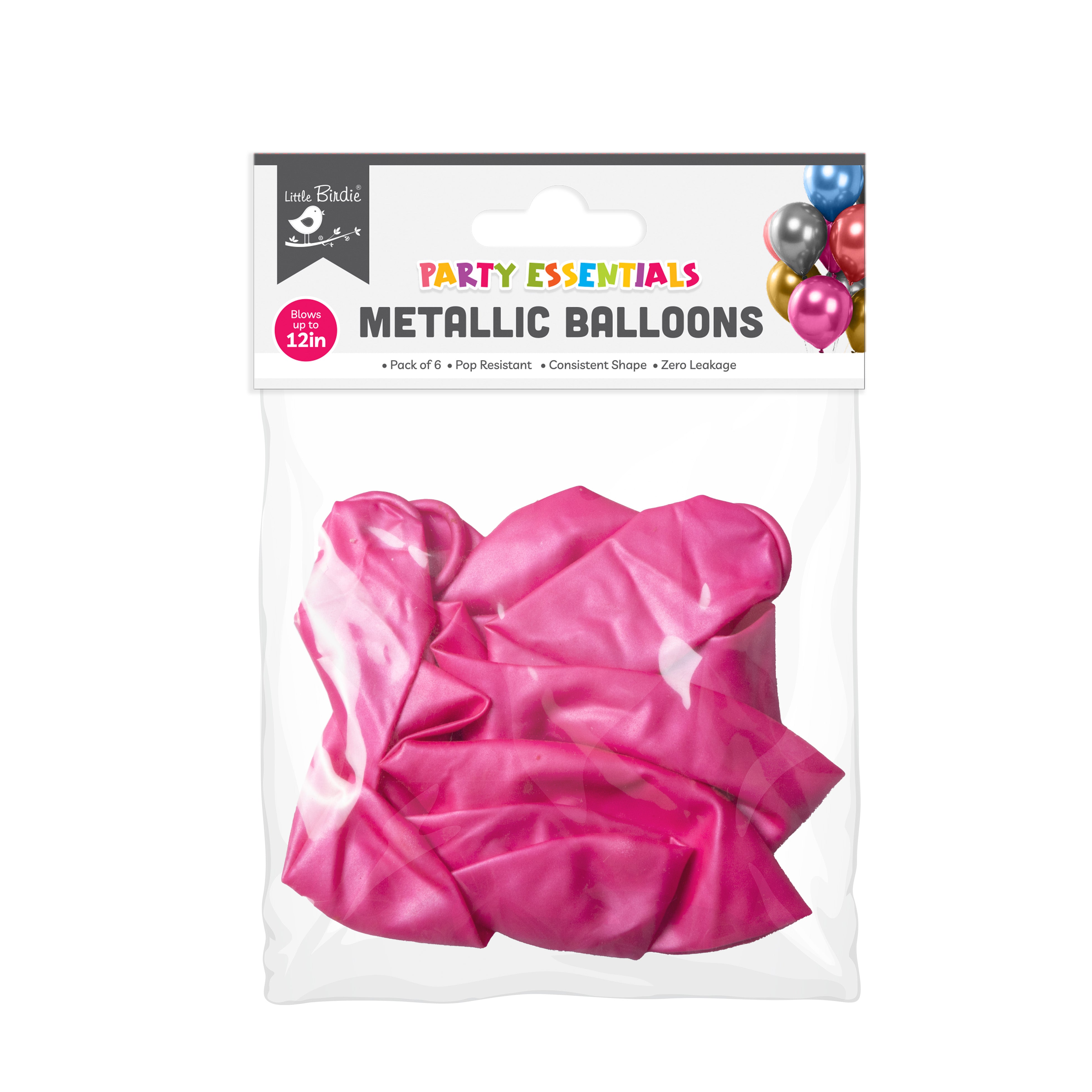 Metallic Balloons - Pink (12'' inflated, Pack of 6)