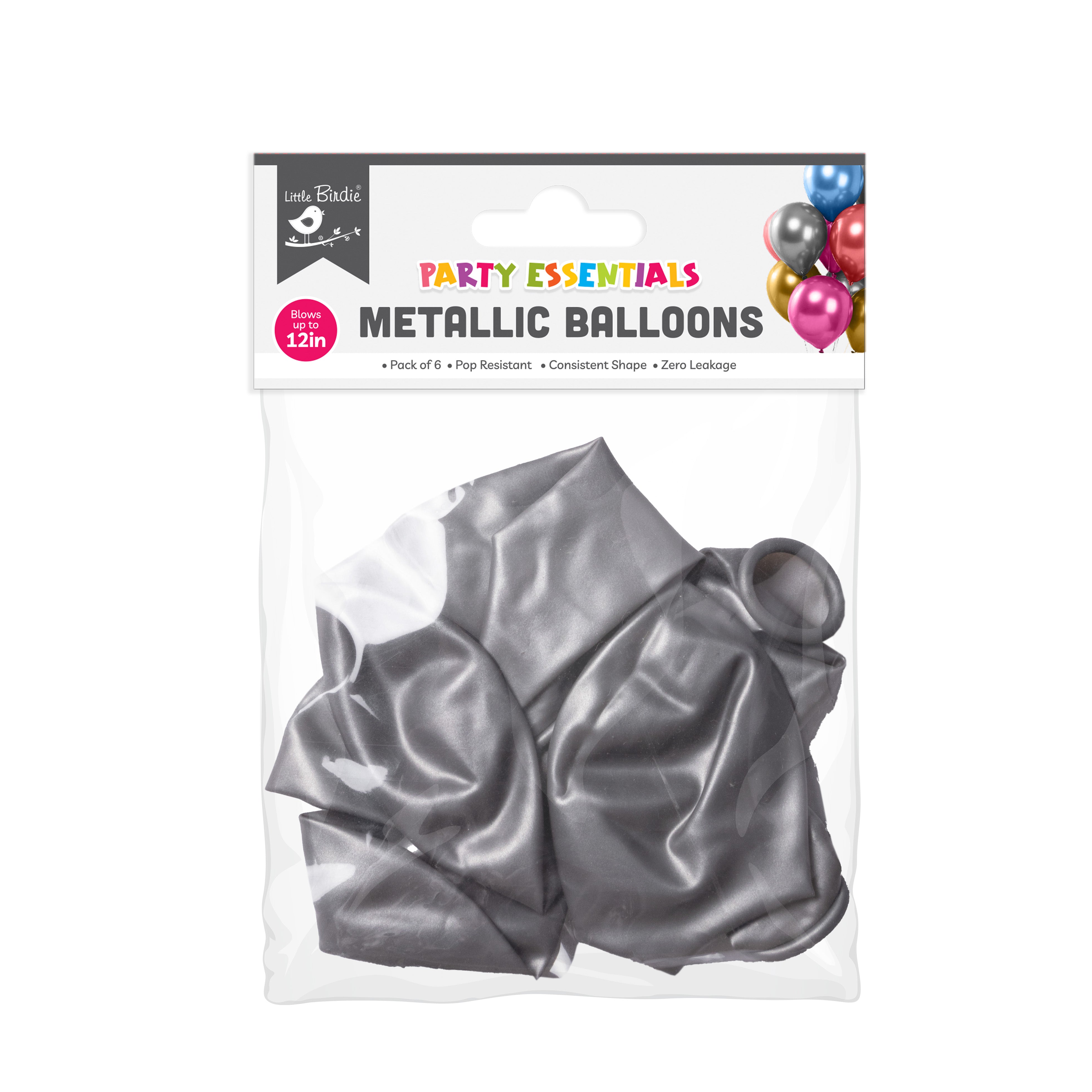 Metallic Balloons - Silver (12'' inflated, Pack of 6)