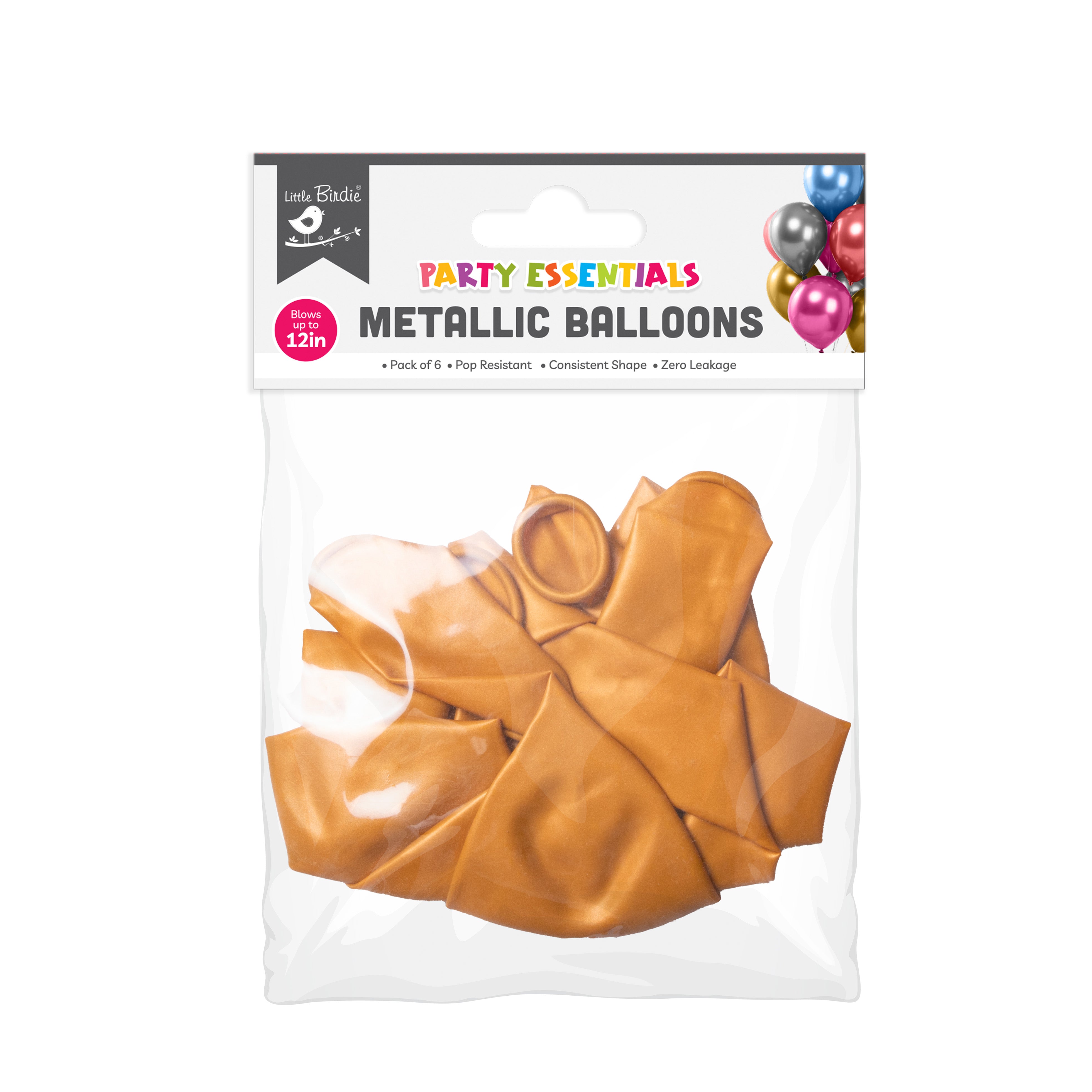 Metallic Balloons - Gold (12'' inflated, Pack of 6)