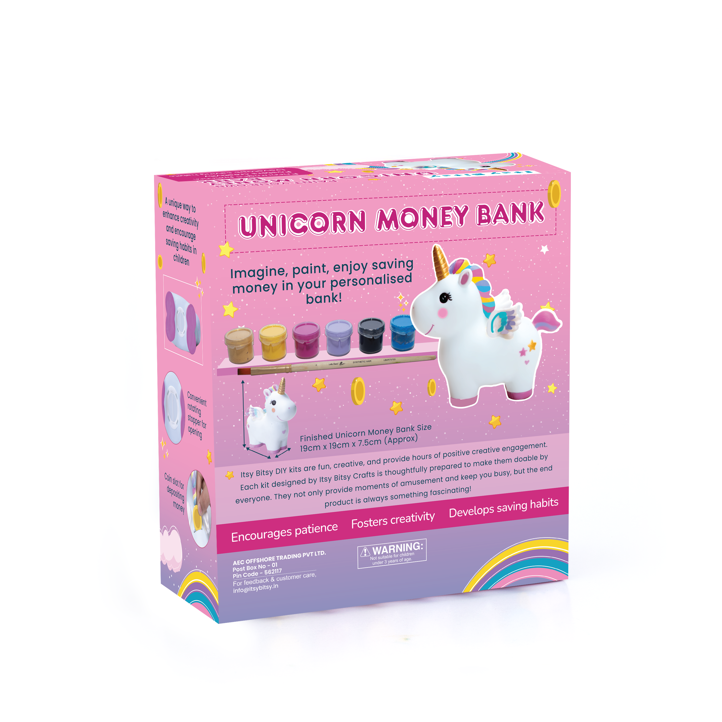 Paint And Play Create Your Own 3D Table Decor Piggy Bank with Acrylic Paint and Brush Unicorn 7.5x7.5inch