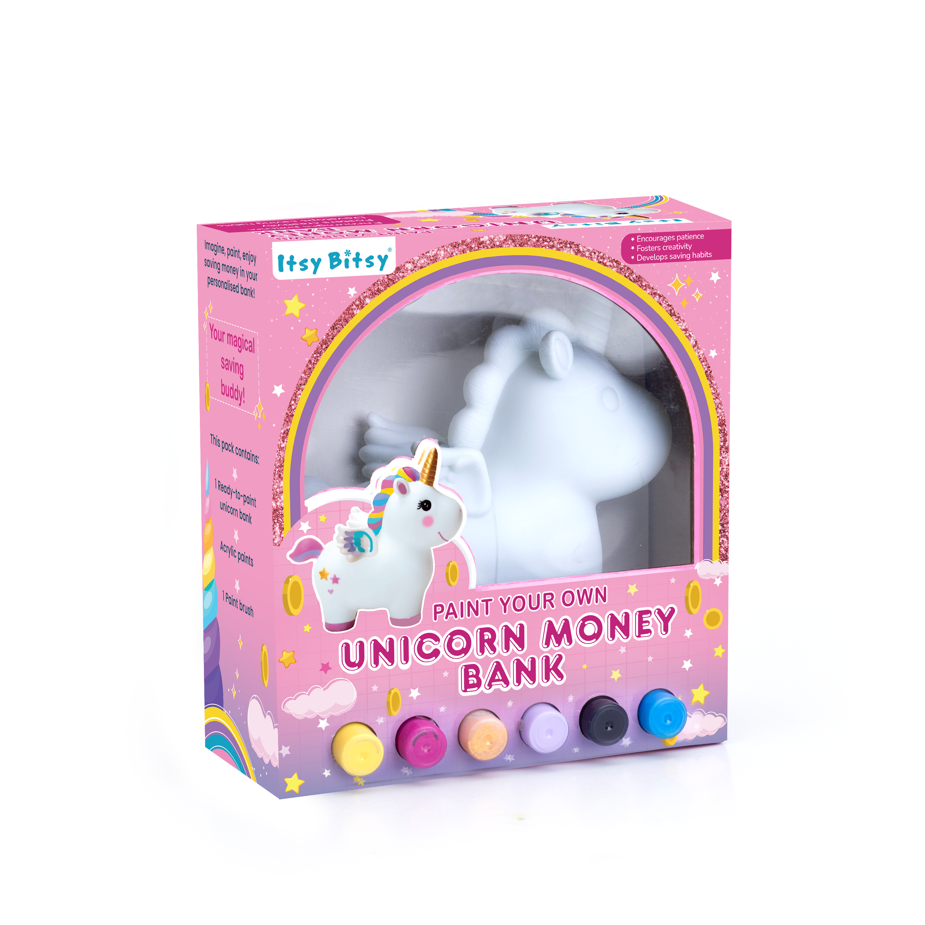 Paint And Play Create Your Own 3D Table Decor Piggy Bank with Acrylic Paint and Brush Unicorn 7.5x7.5inch