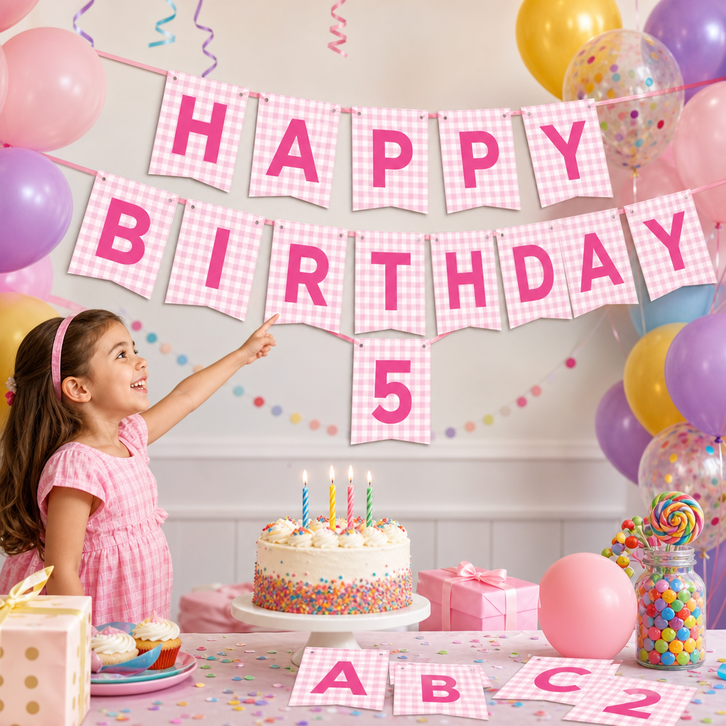 Make Your Own Banner Pink Alphabet E 7 x 5.16inch 1pc IB