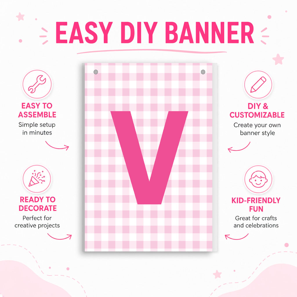 Make Your Own Banner Pink Alphabet V size 7 x 5.16inch 1pc IB
