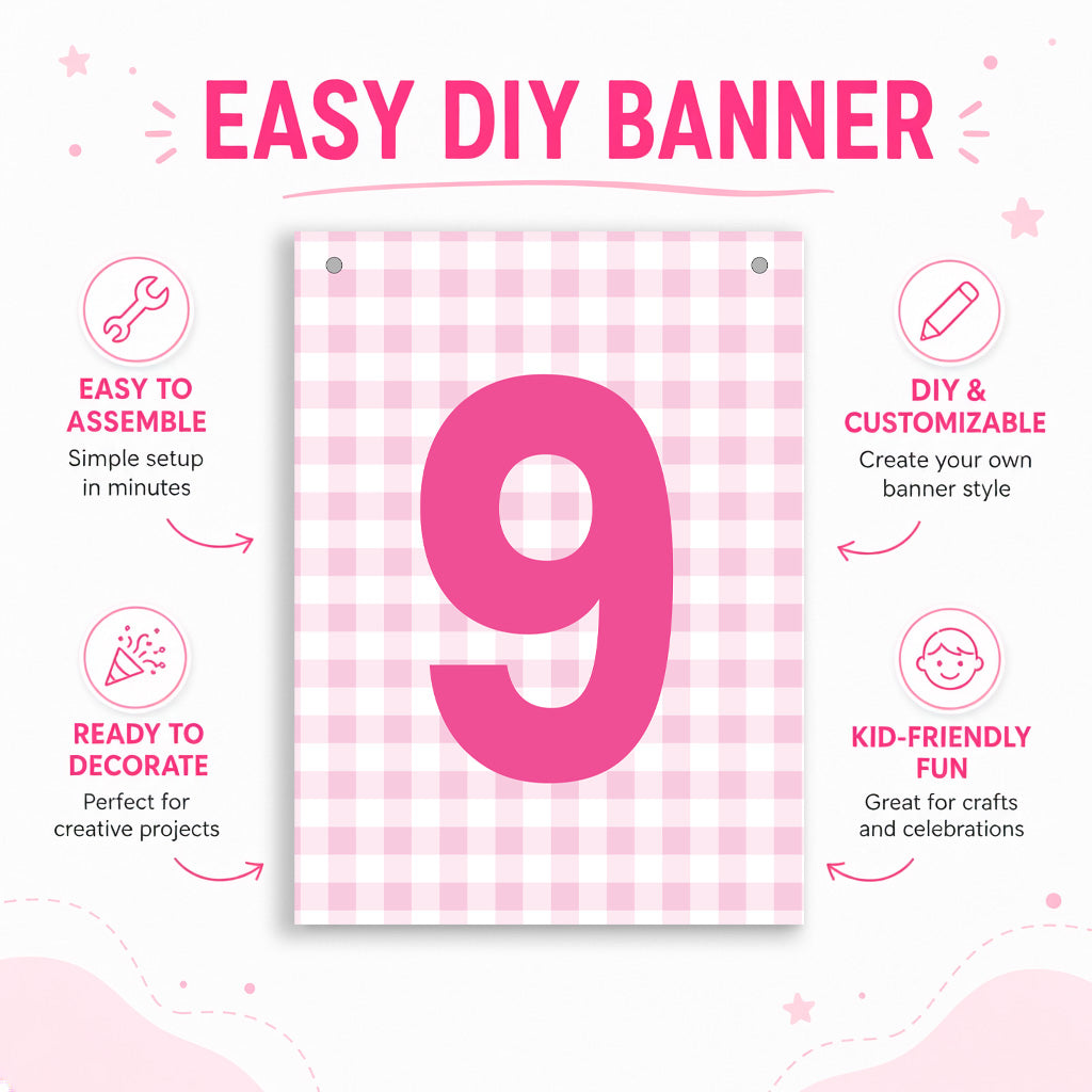 Make Your Own Banner Pink Number 9 size 7 x 5.16inch 1pc IB