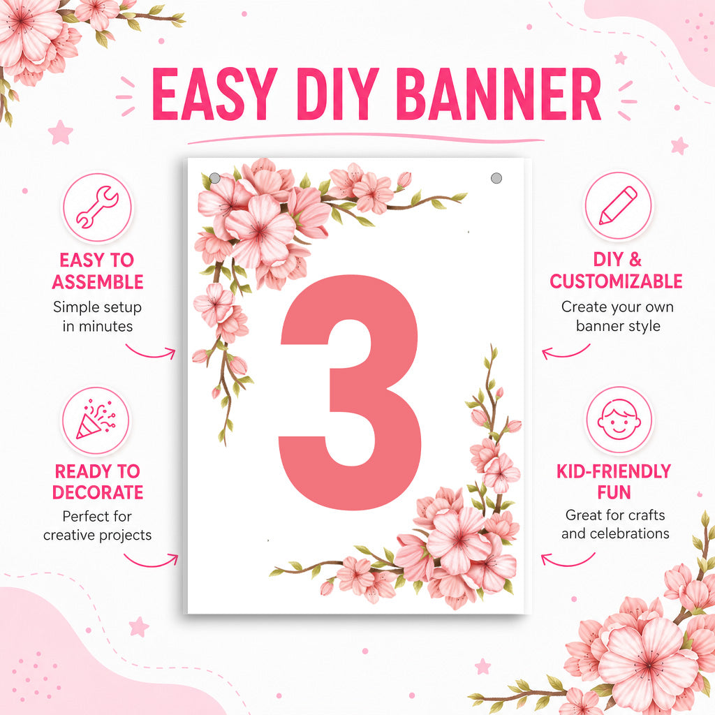 Make Your Own Banner Floral Number 3 size 7 x 5.16inch 1pc IB