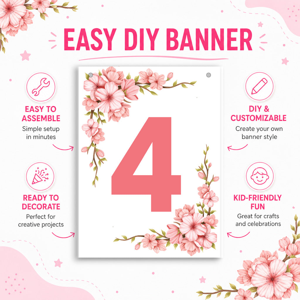 Make Your Own Banner Floral Number 4 Size 7 x 5.16inch 1pc IB
