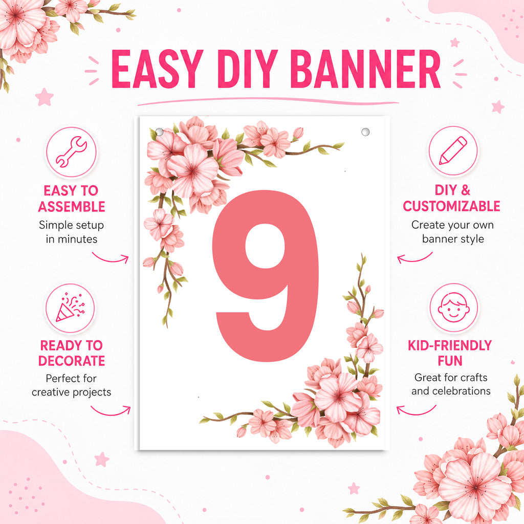 Make Your Own Banner Floral Number 9 Size 7 x 5.16inch 1pc IB