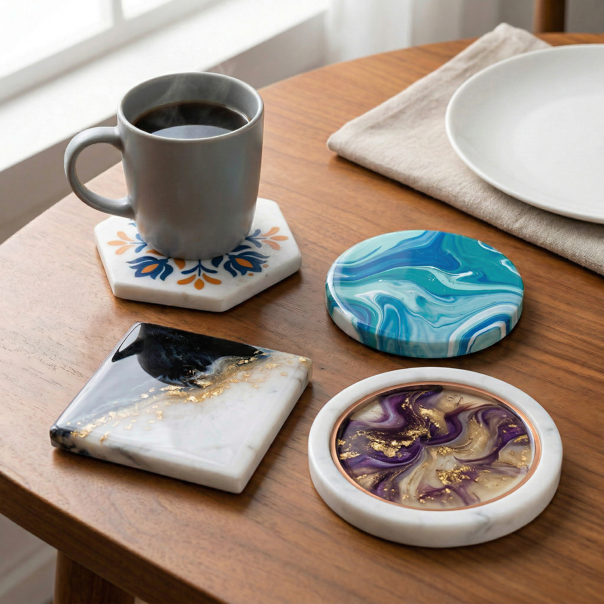 Marble Coaster Octagonal 4Inch X 12mm Thick 1pc