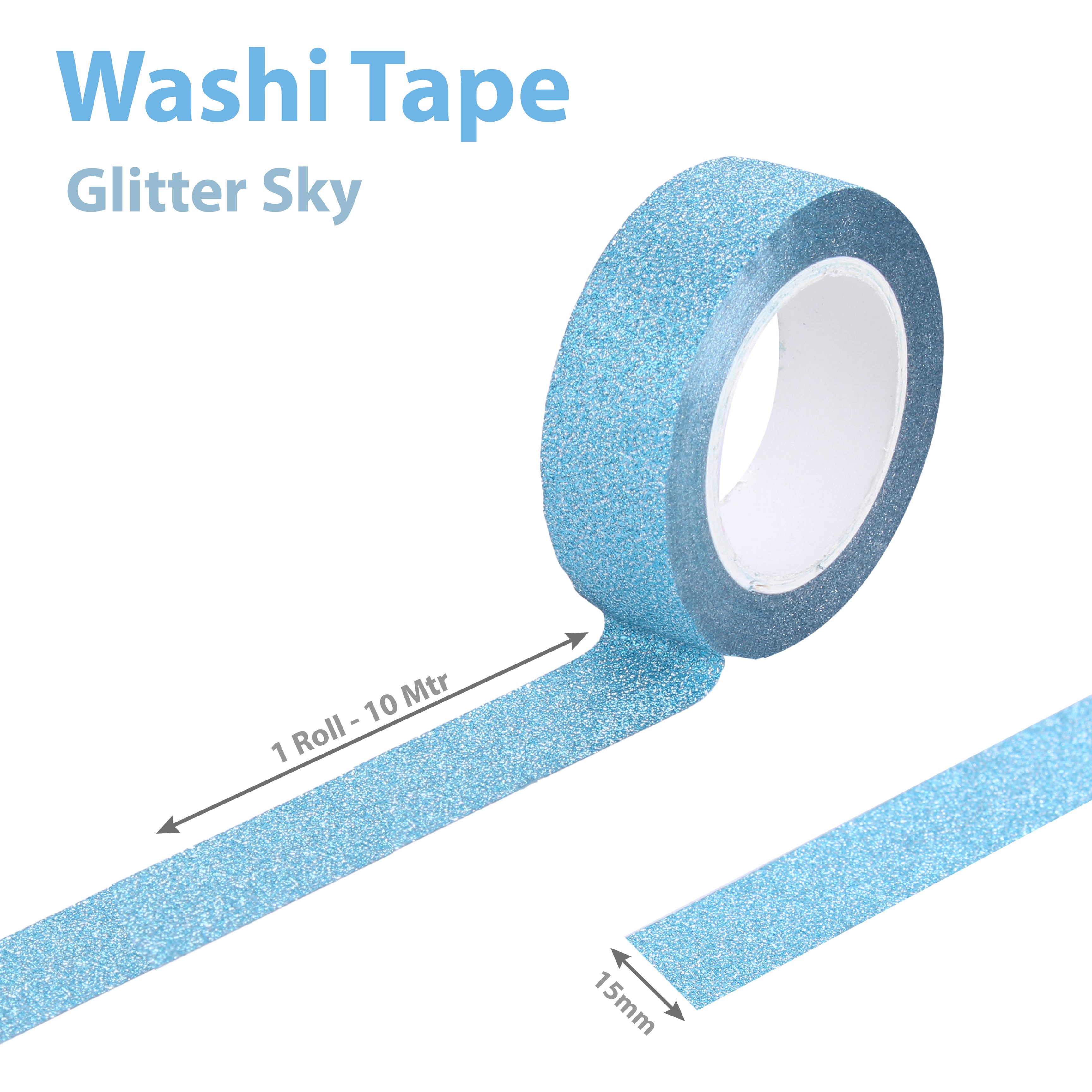 Washi Tape Sky Blue Glitter- 15mmx10mtr