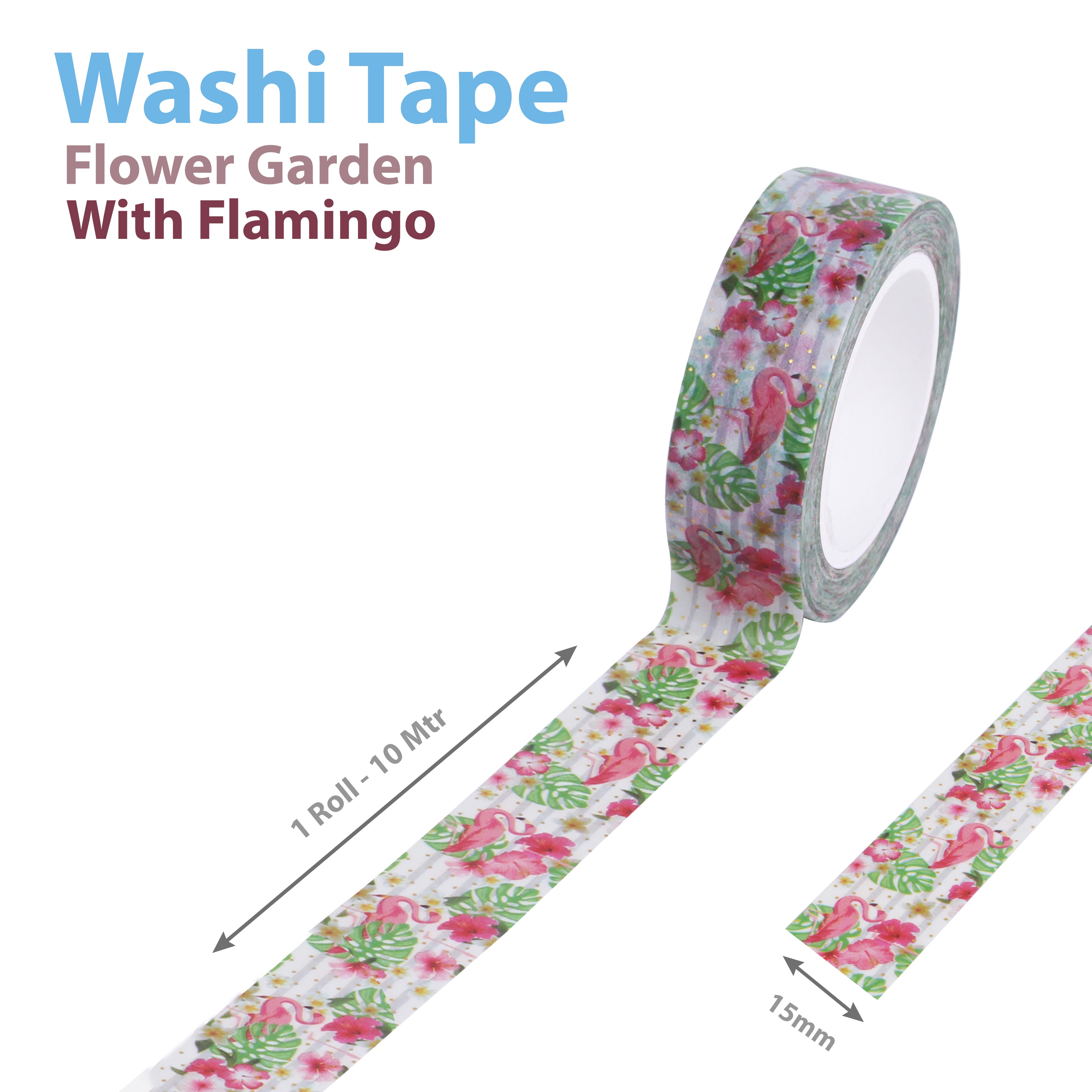 Washi Tape - Flamingo Story, 15mmx10m, 1pc