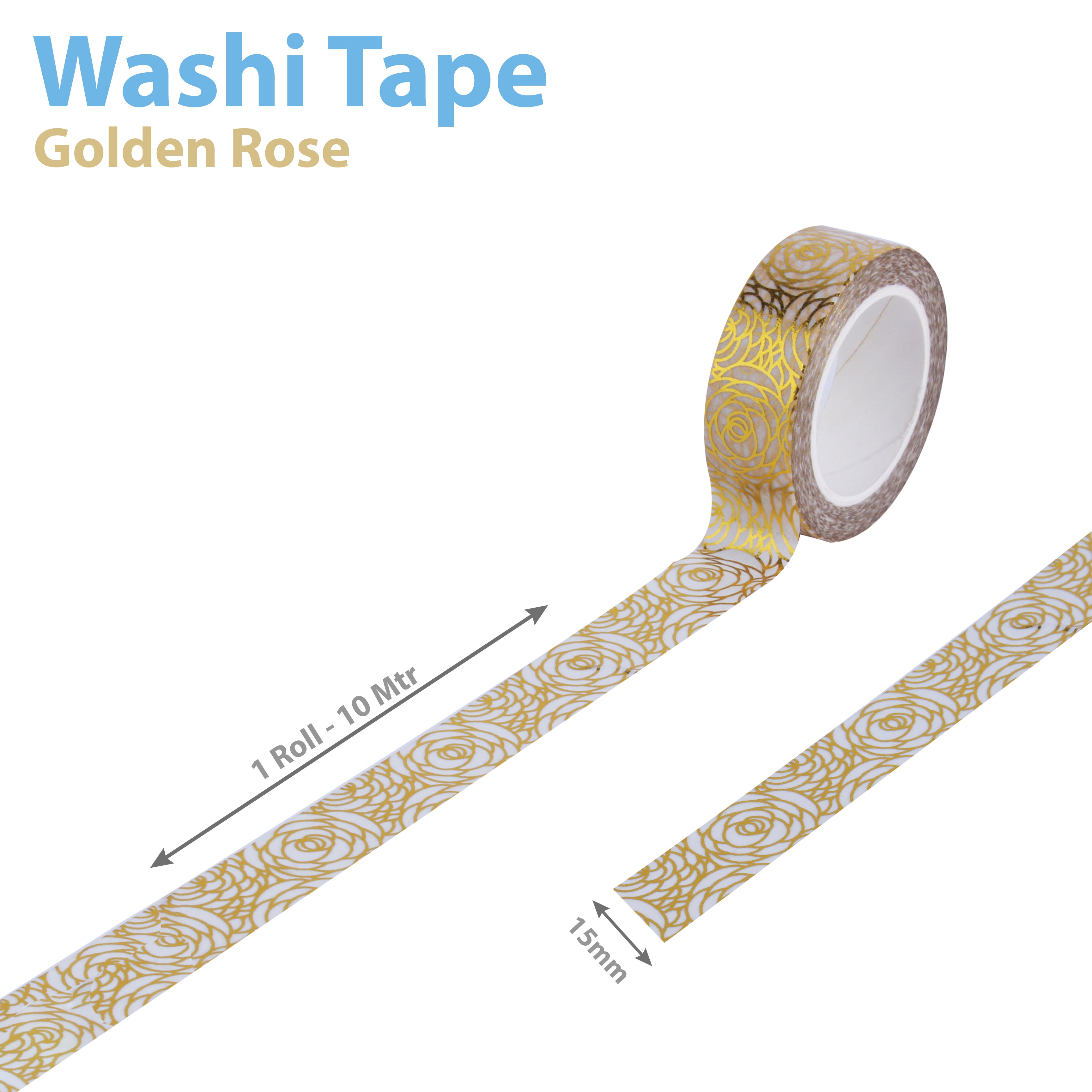 Washi Tape- Golden Rose, 15mm x 10mtr