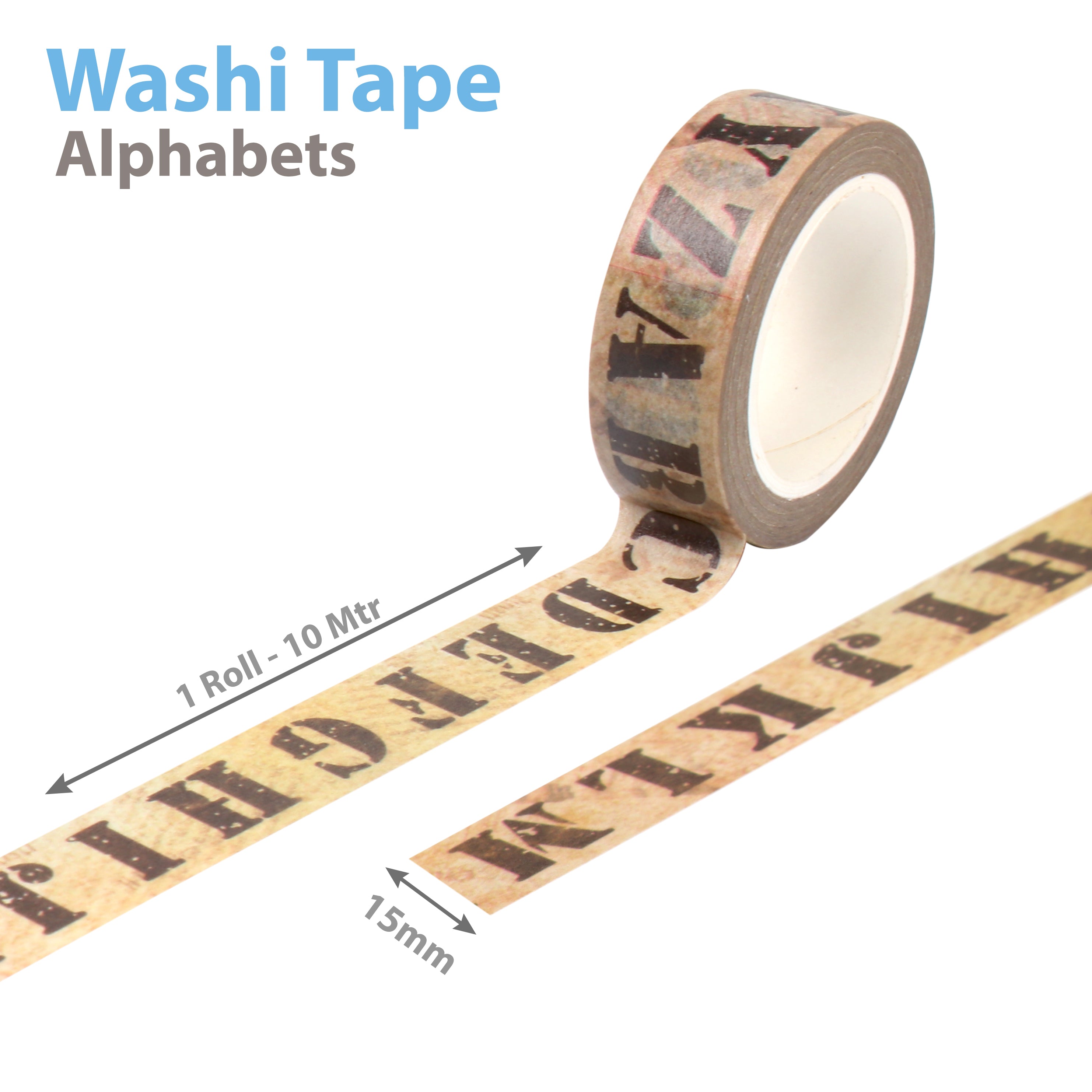 Washi Tape Alphabets 15mmx10Mtr 1Roll