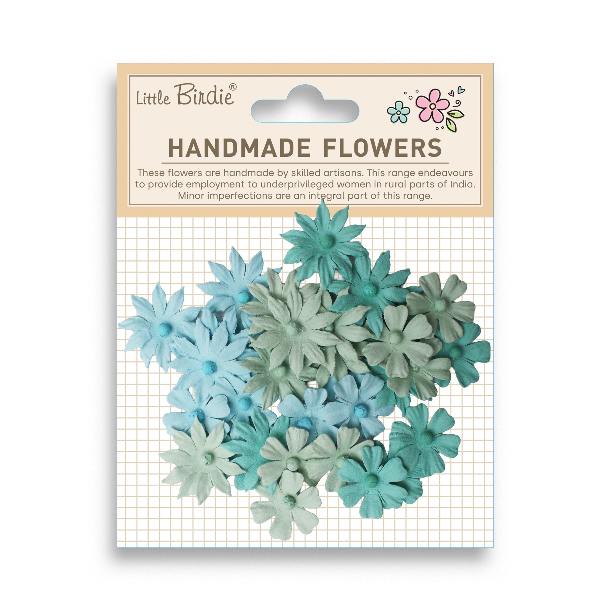 Handmade Flowers Valerie Teal Vibes 32Pc