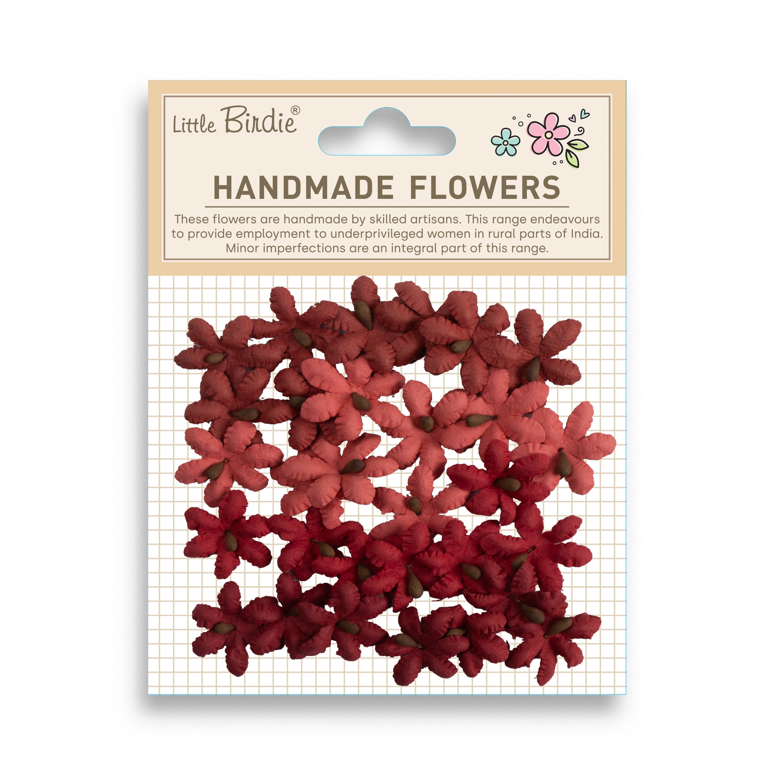 Handmade Flowers Mia Vintage Red 30Pc
