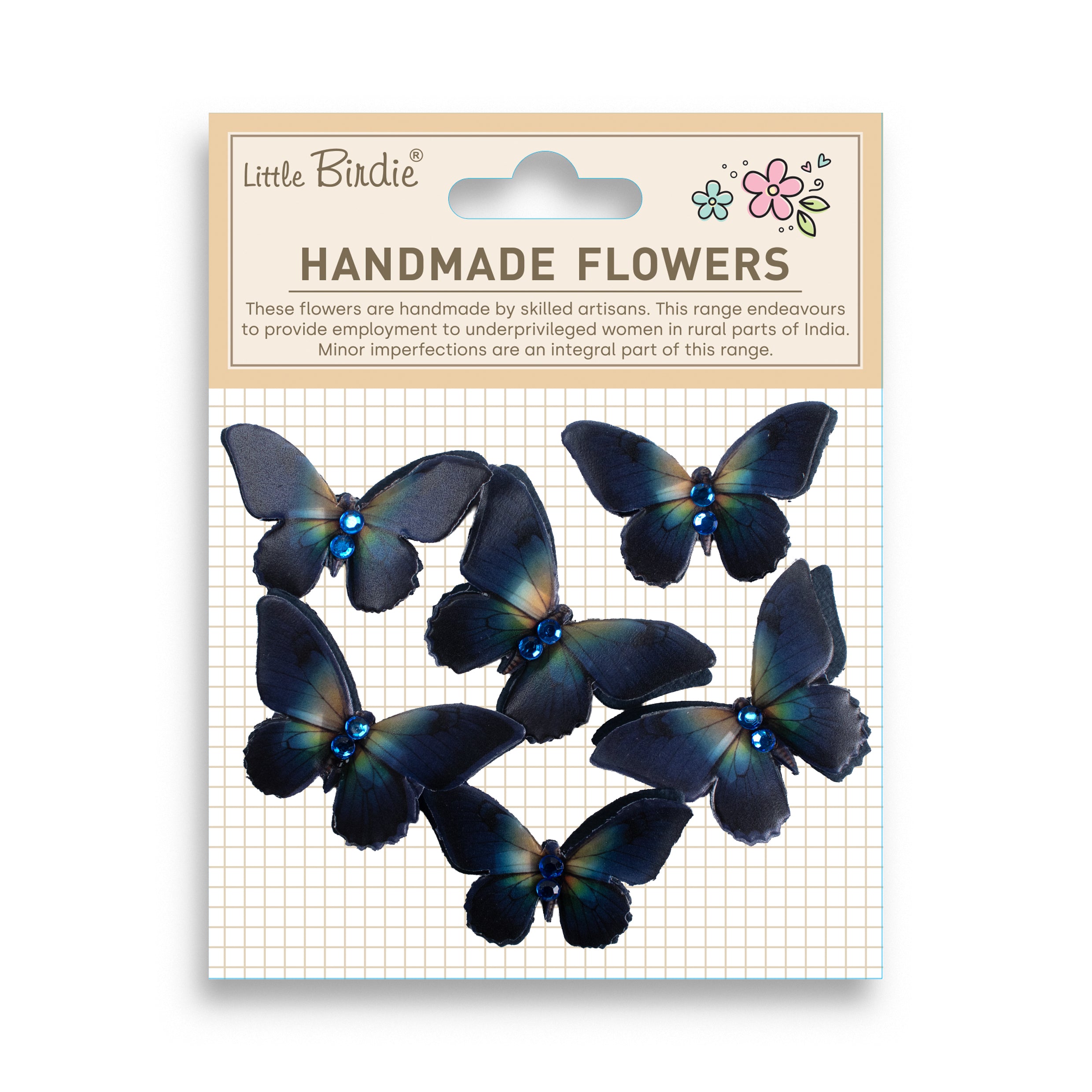 Handmade Flowers Graceful Wings Blue Orchid 6Pc