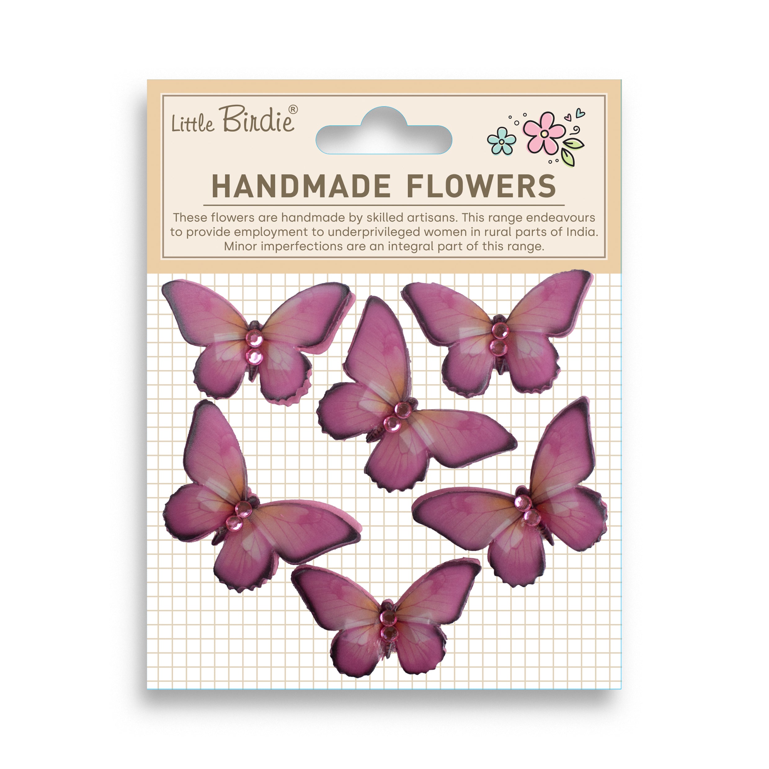 Handmade Flowers Graceful Wings Pink Tint 6Pc