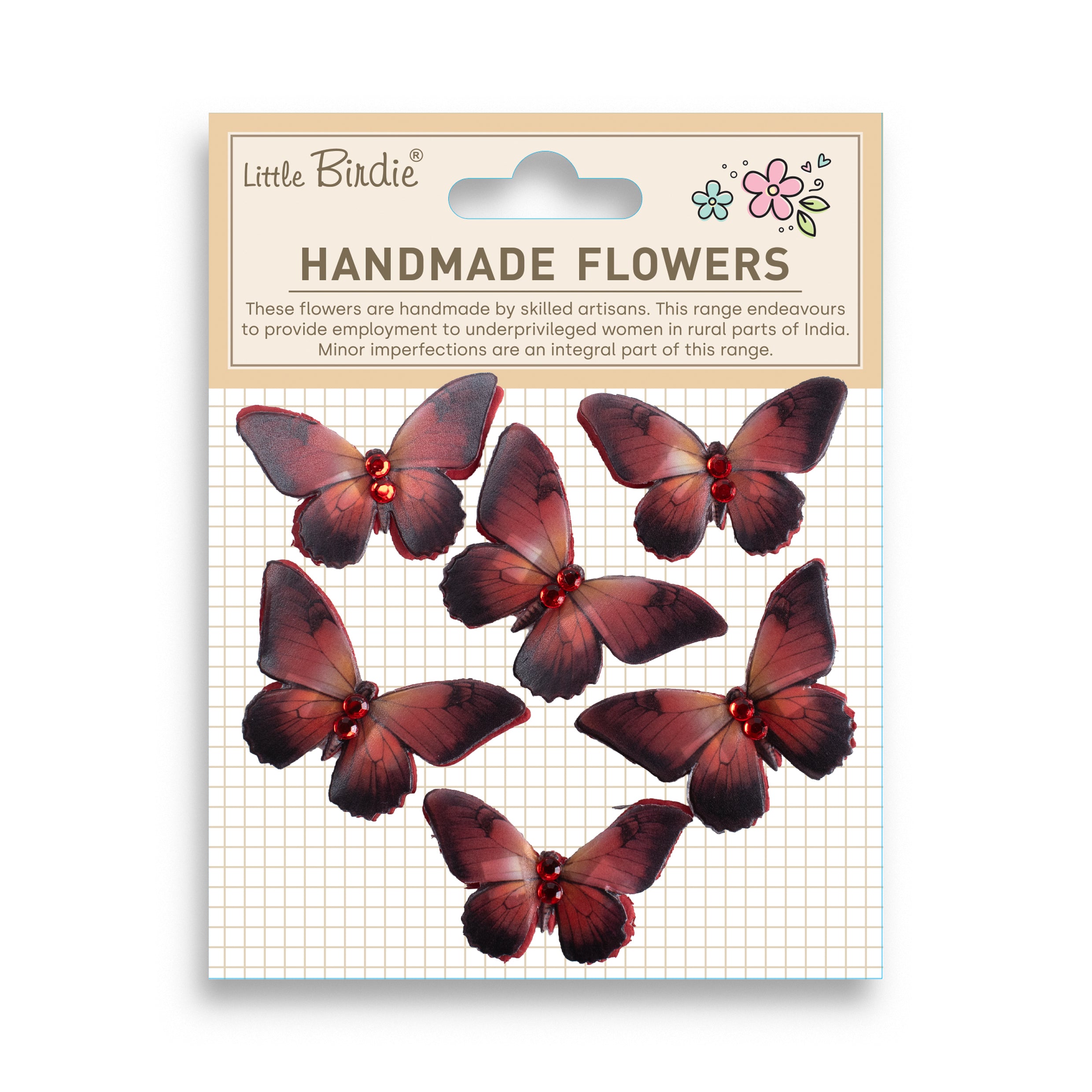 Handmade Flowers Graceful Wings Red Tint 6Pc