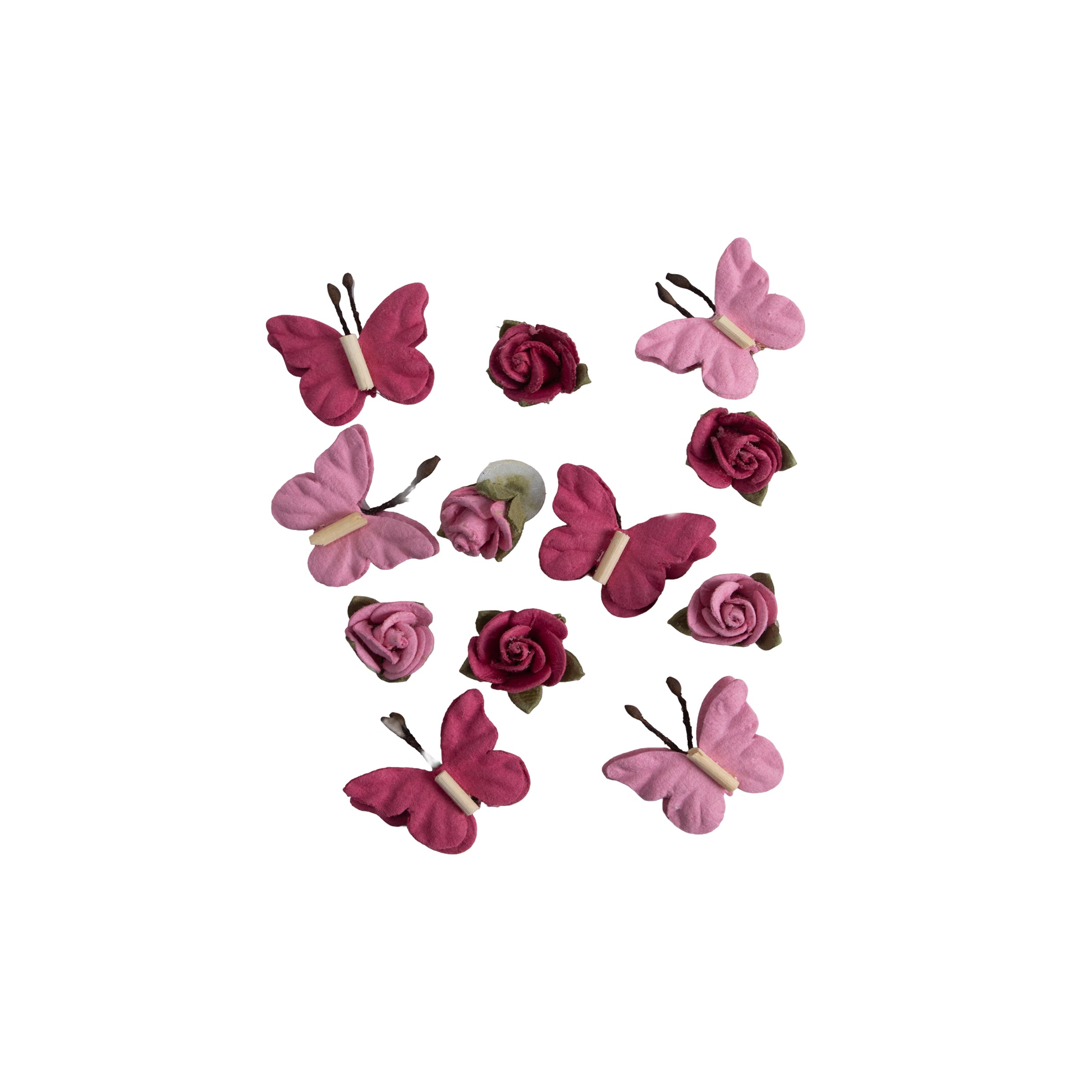 Handmade Flowers Roses & Butterflies Precious Pink 12Pc