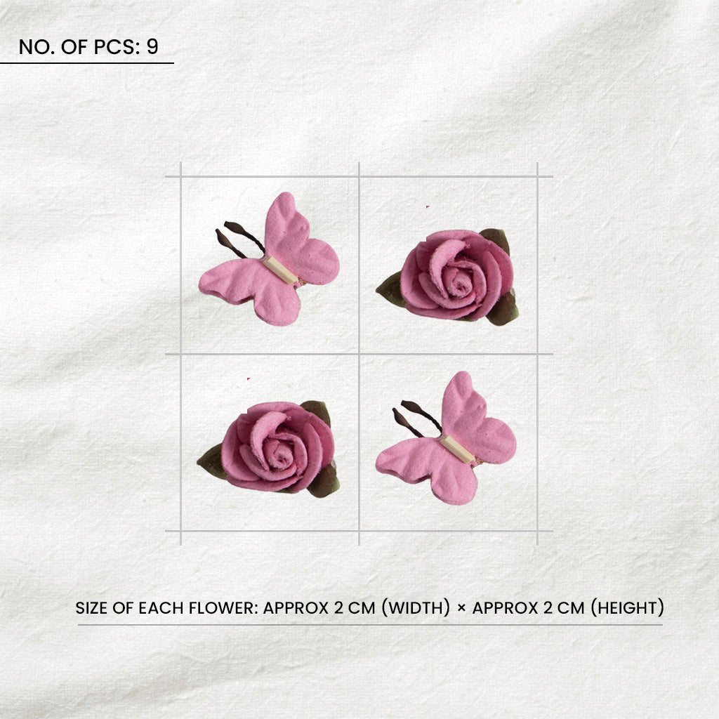 Handmade Flowers Roses & Butterflies Precious Pink 12Pc