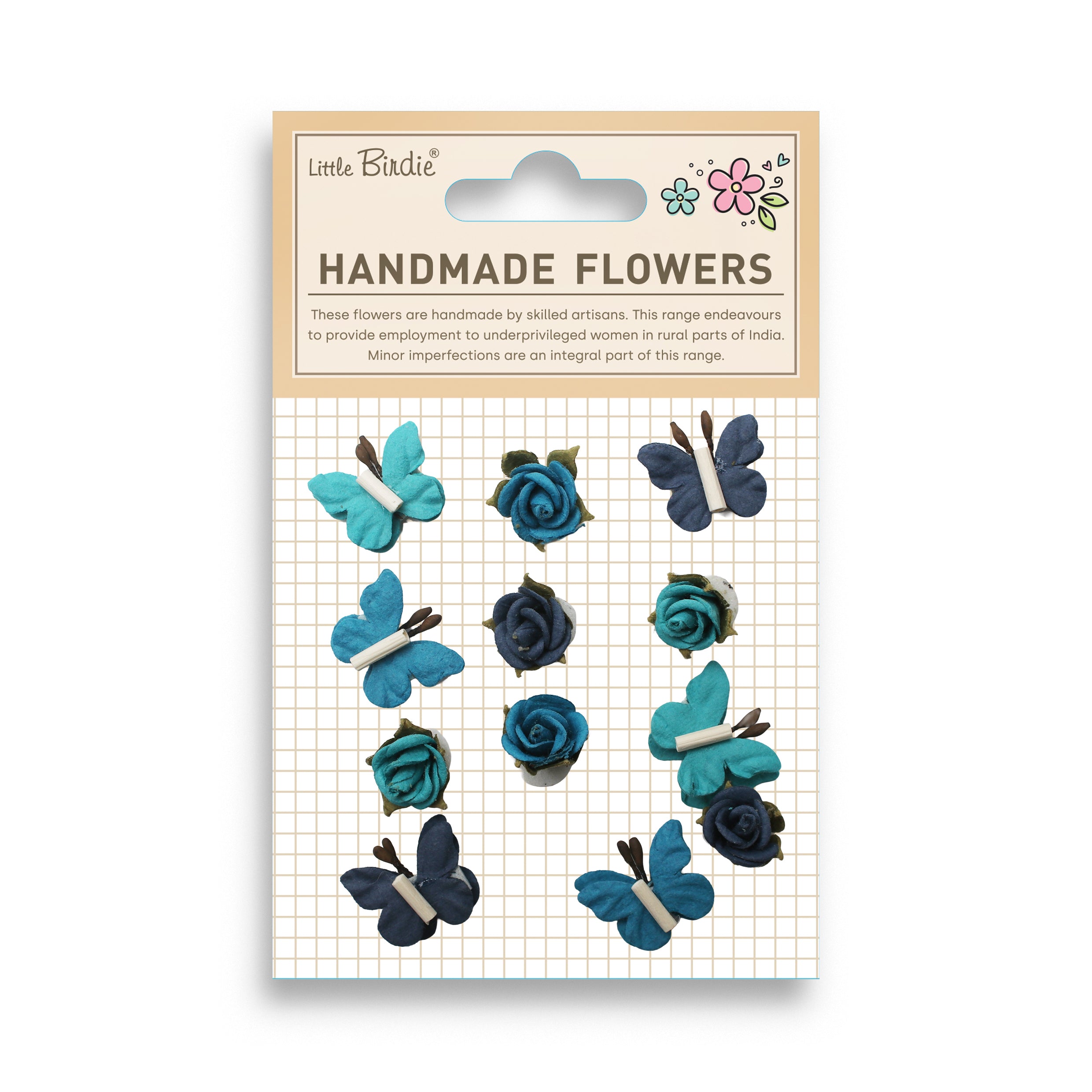 Handmade Flowers Roses & Butterflies Blue Sky 12Pc