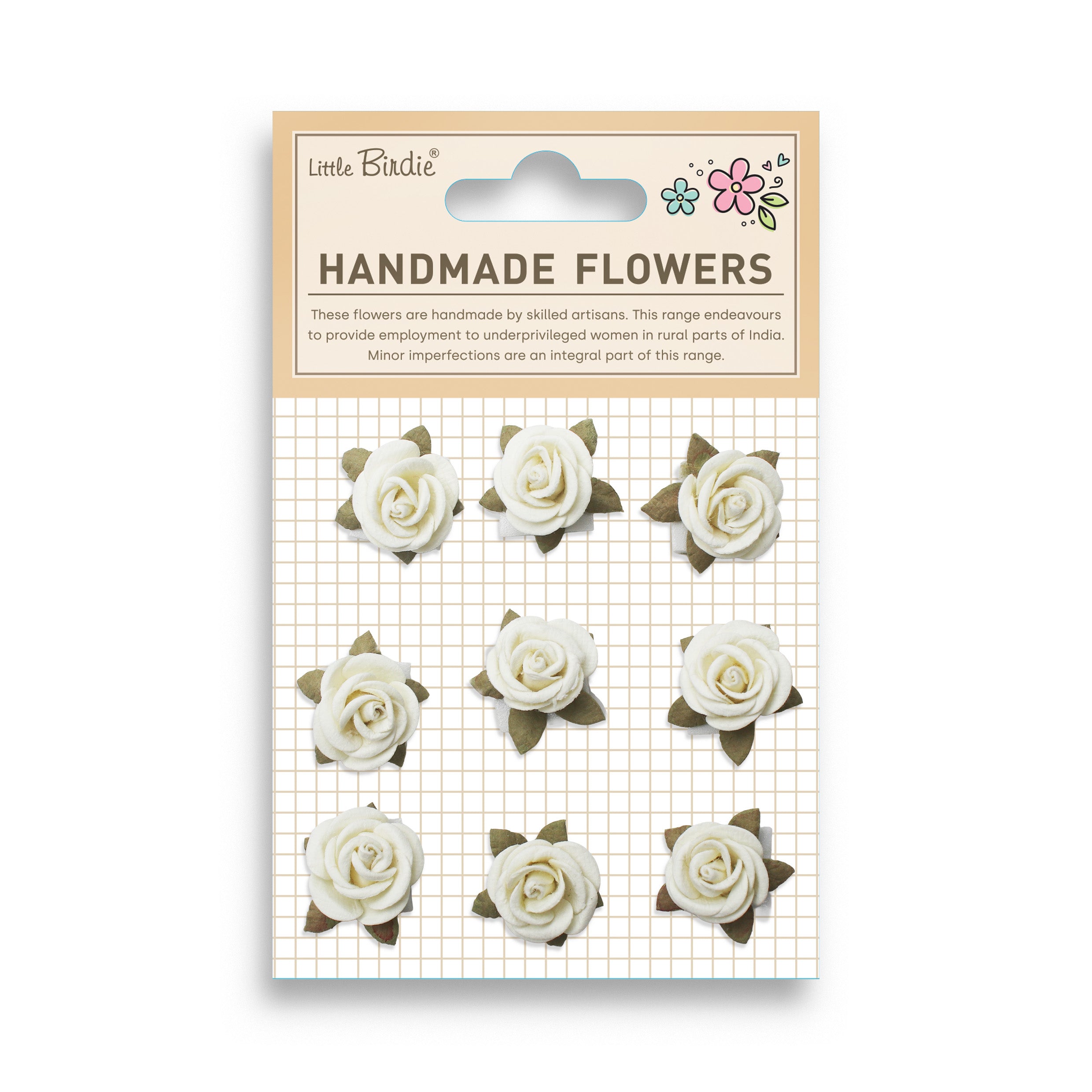 Handmade Flowers Rosalina Ivory Pearl 9Pc